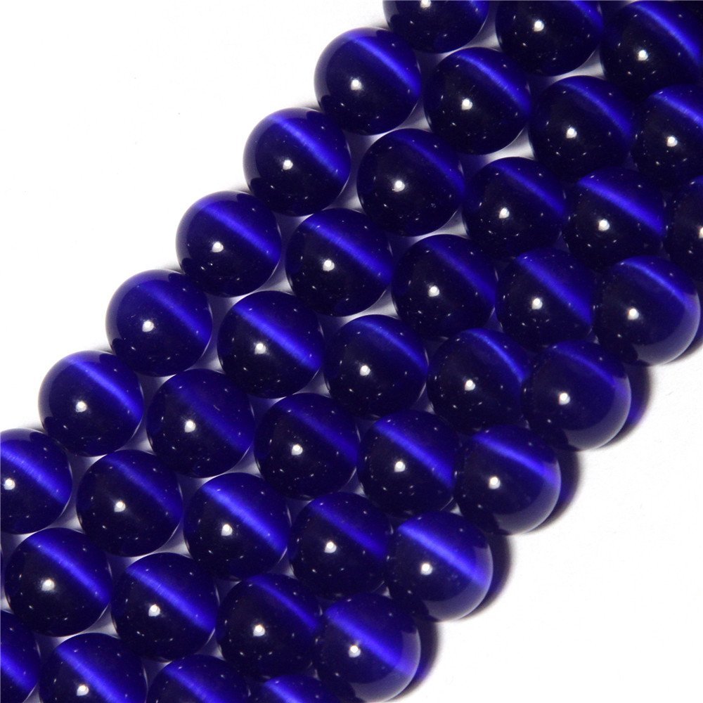 HAAMIIQII 60pcs 6mm Dark Blue Cat Eye Beads Round Loose Gemstone Beads for Jewelry Making Strand 15 Inch