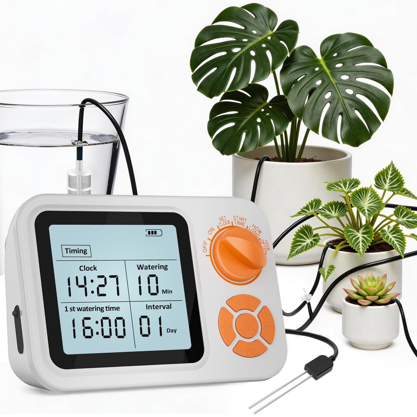 MJIAIDEA Automatic Watering System for Potted Plants, Indoor Auto Plant Waterer with Programmable Timer, Soil Moisture Sensor self Watering Device for 15 Plants, Ideal for Travel, Vacation, Away