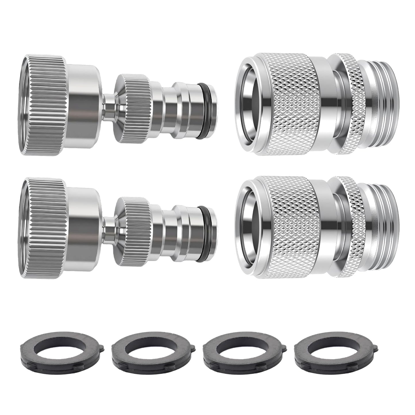 Hibbent Swivel Garden Hose Quick Connector, 360° Rotatable Faucet Hose Quick Connect Fitting, Solid Brass 3/4 Inch GHT Thread, Female and Male Adapter (2 Sets)