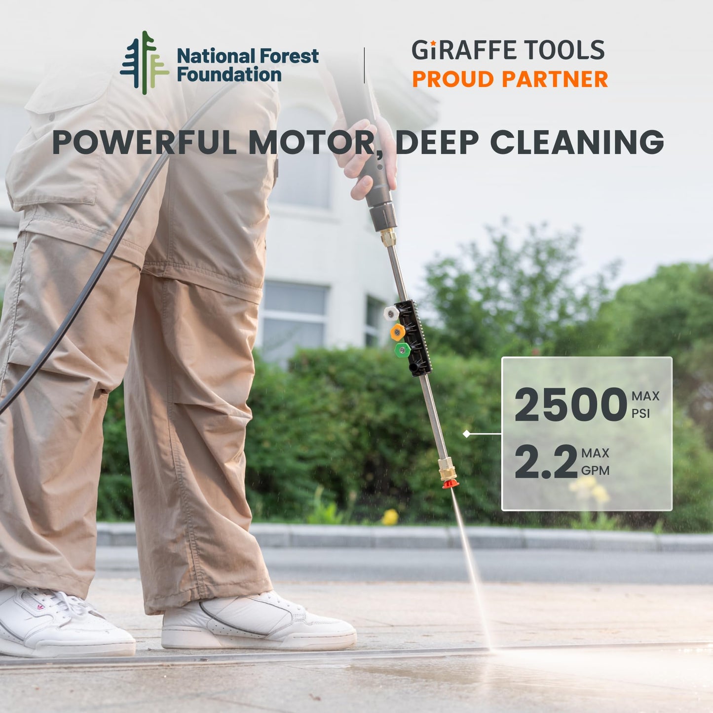 Giraffe Tools Grandfalls Retractable Pressure Washer G20, 2500 PSI 2.2 GPM, 180° Wall Mounted Power Washer, Auto-Retract with 65ft Pressure Hoses, 5 Nozzles for Floor/Cars/Fences/Patios, Dark Silver