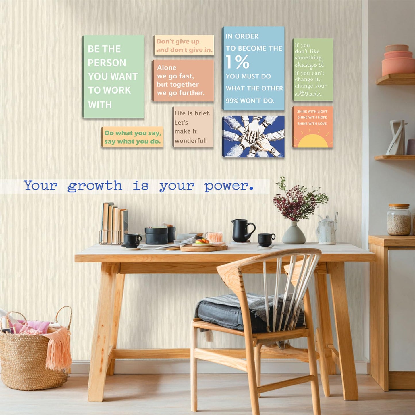 Halioyo Office Wall Art Set of 9, Motivational Canvas Prints for Workplace, Inspirational Teamwork Wall Decor with Positive Affirmations, Ready to Hang Print Poster