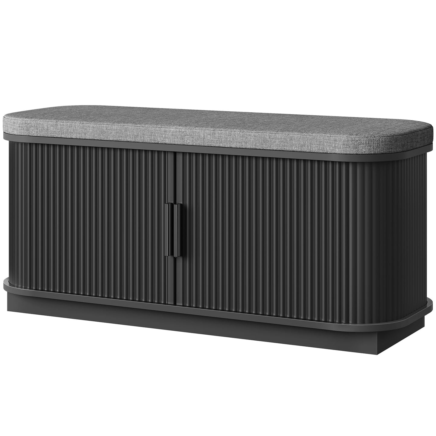 CHOEZON Shoe Storage Bench, Entryway Bench with Storage, Shoe Bench with Cushion and Sliding Door, Fluted Storage Bench, Entry Bench for Entryway, Hallway, Living Room, Bedroom, Black and Gray MHX02BB