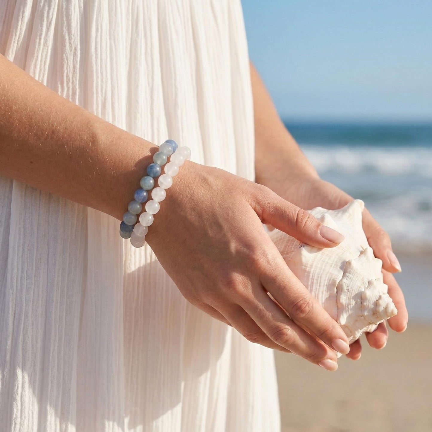 Kryllite Crystal Bracelets, Bracelet for Women, Nature Aquamarine Crystal Stretch Elastic Bracelet, Nature Gemstone-8mm, Healing Stone Bracelets, Blue Jewelry Gifts for Women, Holiday