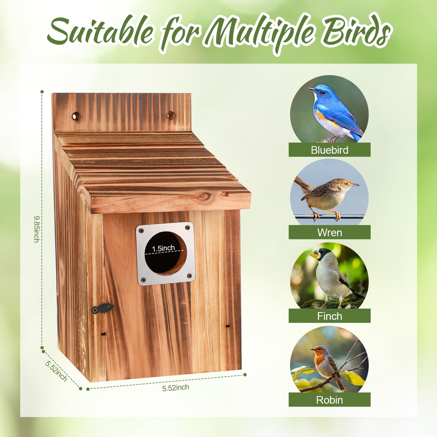 4-Piece Outdoor Bird House Set, Bird Houses for Outside with Metal Guards, Safety Locks, Flight Slots, & Ventilation, Bluebird Houses with 1-1/2" Entrance for Bluebirds, Wrens, Finches