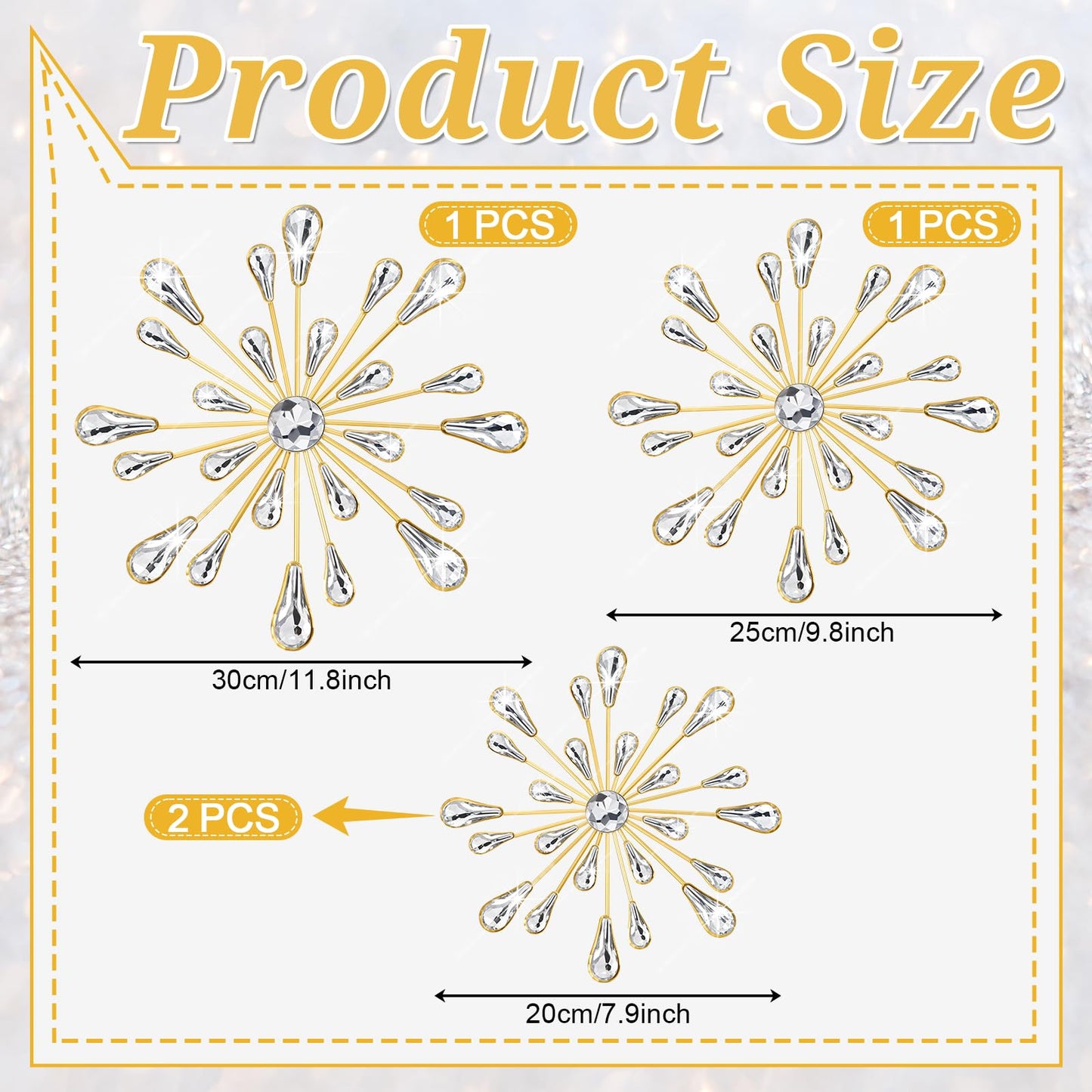4 Pcs Starburst Wall Decor, Metal Starburst Wall Art Decor, Bling WallsArt Crystal Teardrop 3D Hanging Rhinestone Radial Metal Artwork, Decorative Walls Hanging Diamond for Living Room Bedroom(Gold)