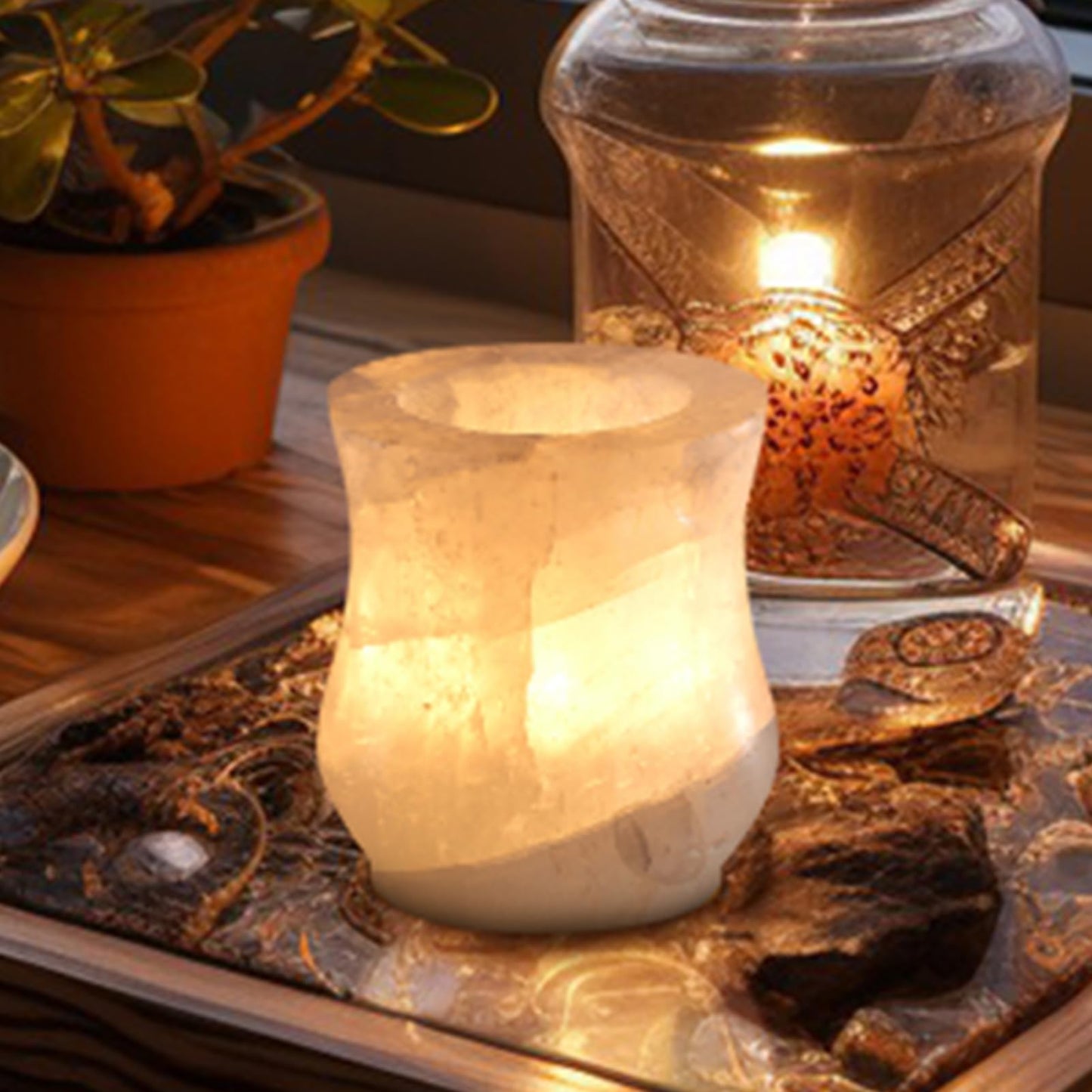 Single Crystal Tealight Candle Holder, 2.8''x3.1'' Votive Candel Holder Handcrafted from Solid Gemstone, Stone Candle Holder for or Weddings Parties, Dinner,Wedding Centerpieces $ Home Decor (Crystal)