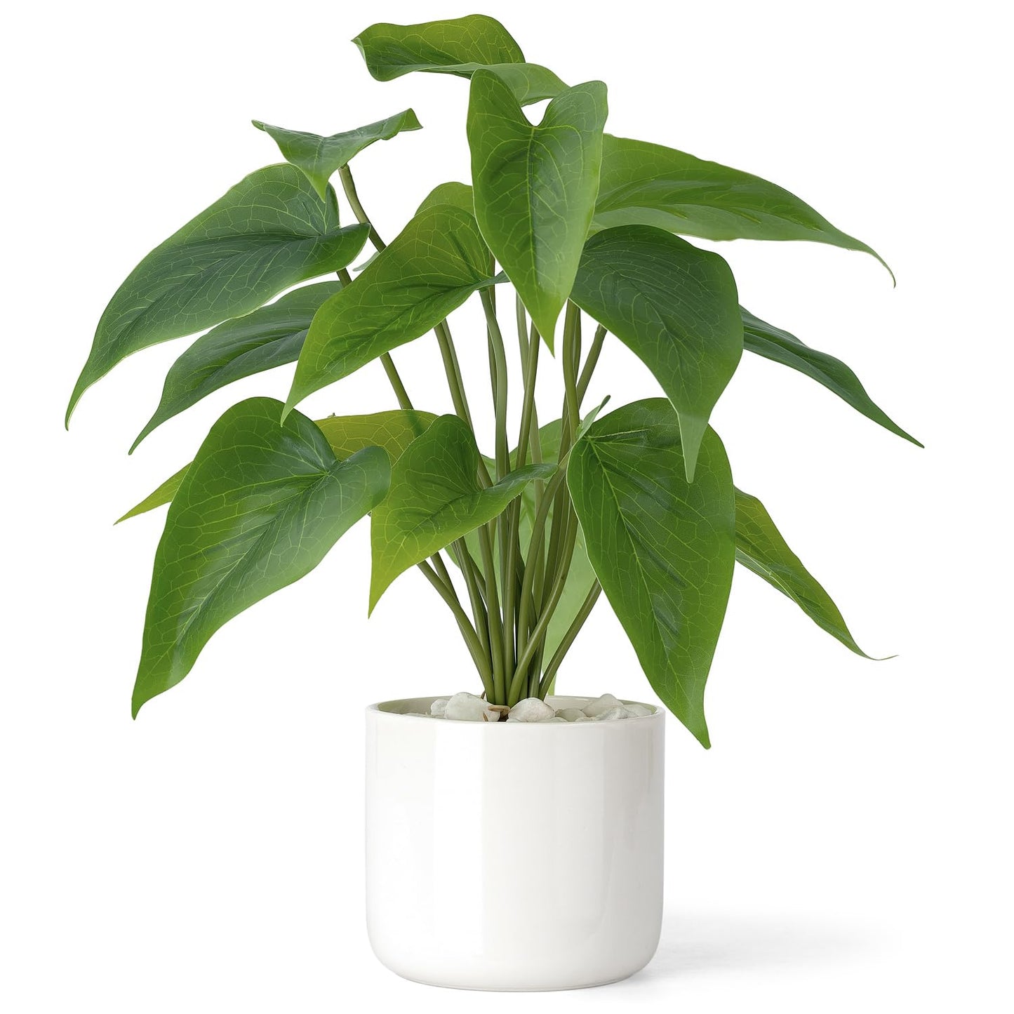 Mkono Fake Plants in Ceramic Pot, 11" Potted Artificial Plants for Home Decor Indoor Faux Green Leaf Plant with Modern White Planter for Desk Shelf Office Room Decoration (Pothos)