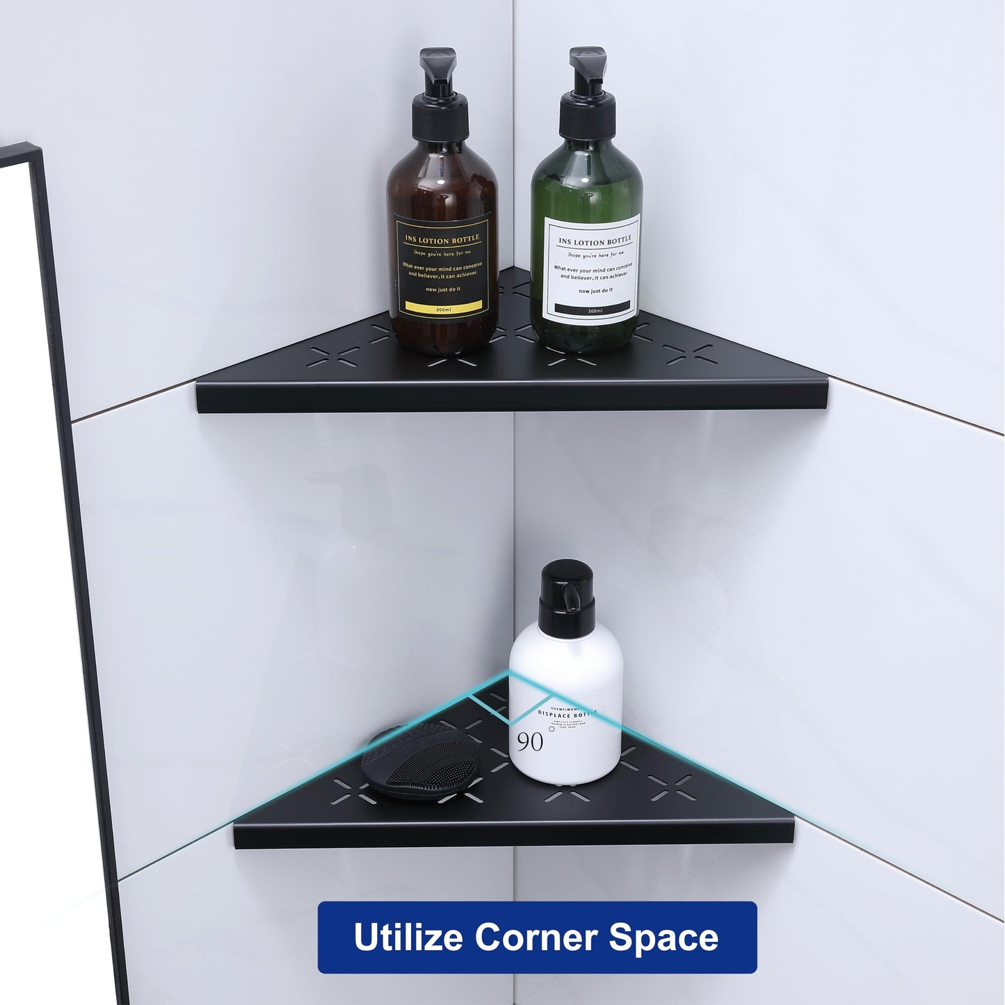 Xiarnotogi 10" Corner Shower Shelf, 2-Pack Shower Shelves SUS304 Stainless Steel Bathroom Shelves for Tile Walls, Recessed Corner Shelf Organizer Rack, No Drilling (Matte Black)