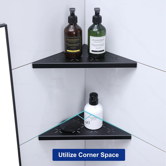 Xiarnotogi 10" Corner Shower Shelf, 2-Pack Shower Shelves SUS304 Stainless Steel Bathroom Shelves for Tile Walls, Recessed Corner Shelf Organizer Rack, No Drilling (Matte Black)