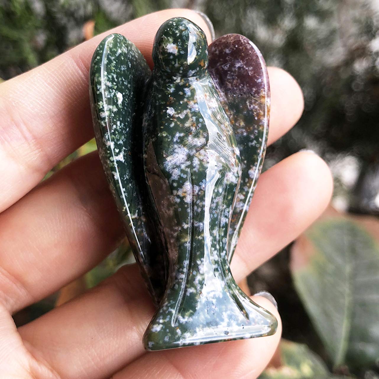 favoramulet 2 Inches Indian Agate Crystal Pray Guardian Angel Statue, Carved Healing Peace Angel with Wing Figurine Pocket Stone