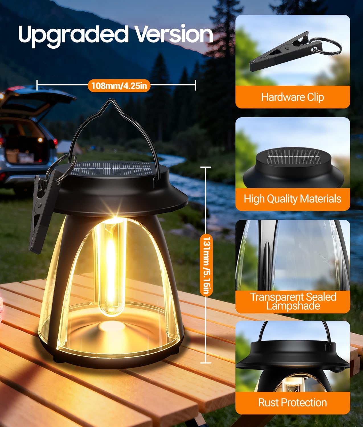 Bucasa Solar Lanterns Outdoor 2 Pack, Hanging Solar Lights Waterproof IP65, 8-14h Long time Warm Light, 2 Modes Solar Powered Modern Lantern/Lamp for Garden Patio Yard Decor, Gifts for Mom, Old Men