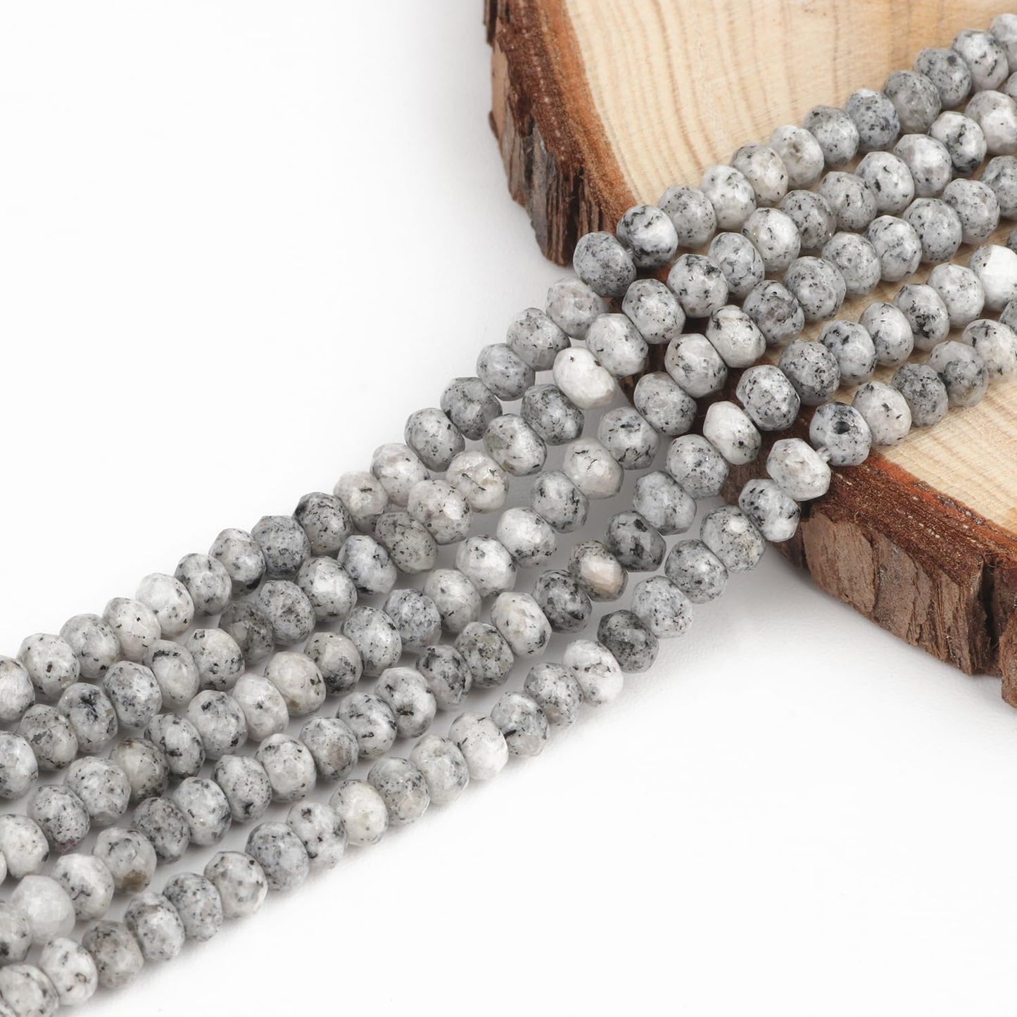 2 String 220PCS 3x5mm Natural Grey Color Speckled Beads for Jewelry Making, Songxi Facted Loose Gemstone Beads for DIY Bracelet Necklace Making Supplies with Energy Healing Chakra Power