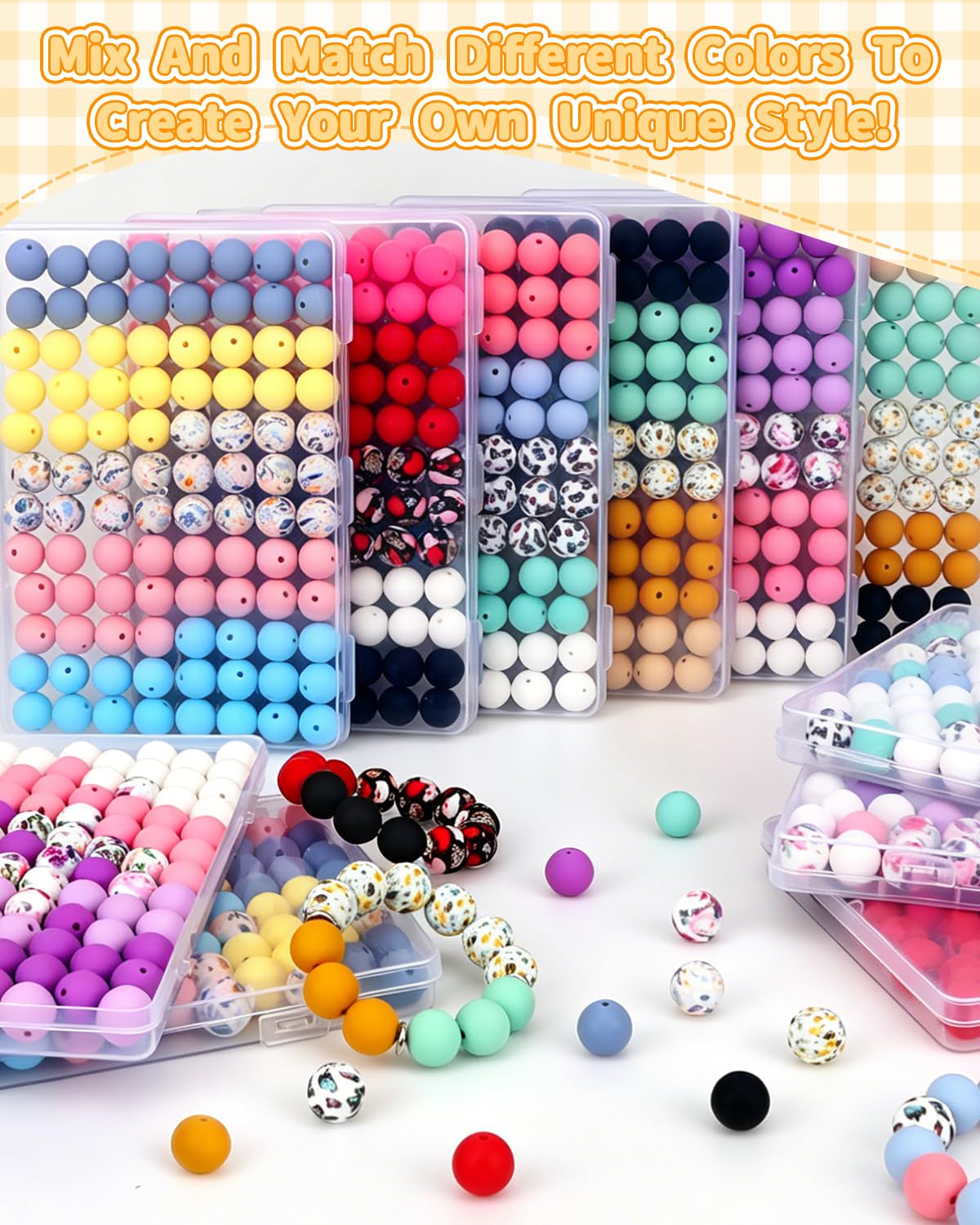 SALUOKE 100 Pcs 15mm Silicone Beads for Keychain Making, Bee Silicone Beads Bulk Round for Bracelets Pens Crafts Jewelry Making (Bee)