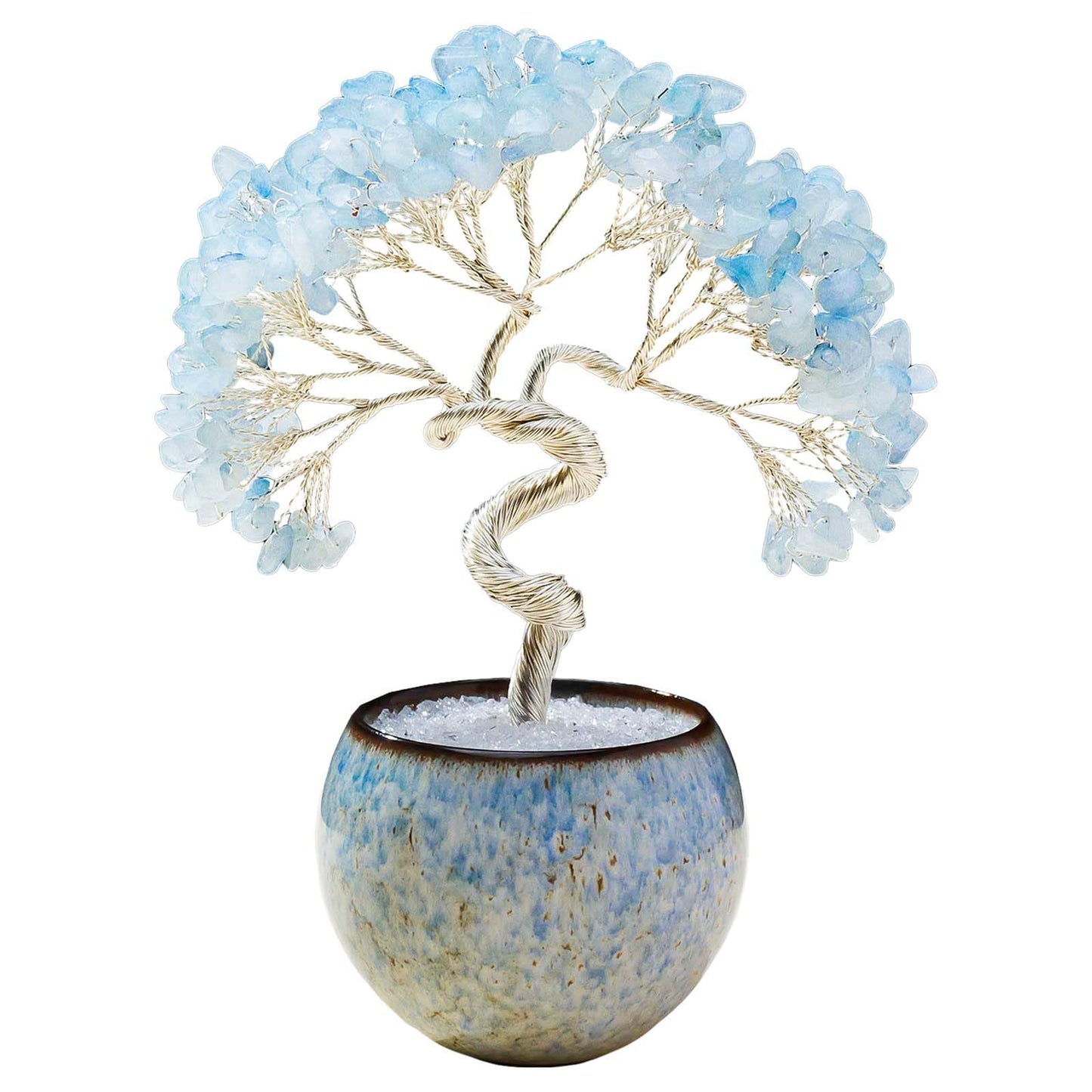 Runyangshi Aquamarine Crystal Tree of Life - 7in Chakra Crystal Money Tree with 297 Natural Healing Crystal Gemstone for Feng Shui, Luck, Balancing Energy Home Decor & Spiritual Gift