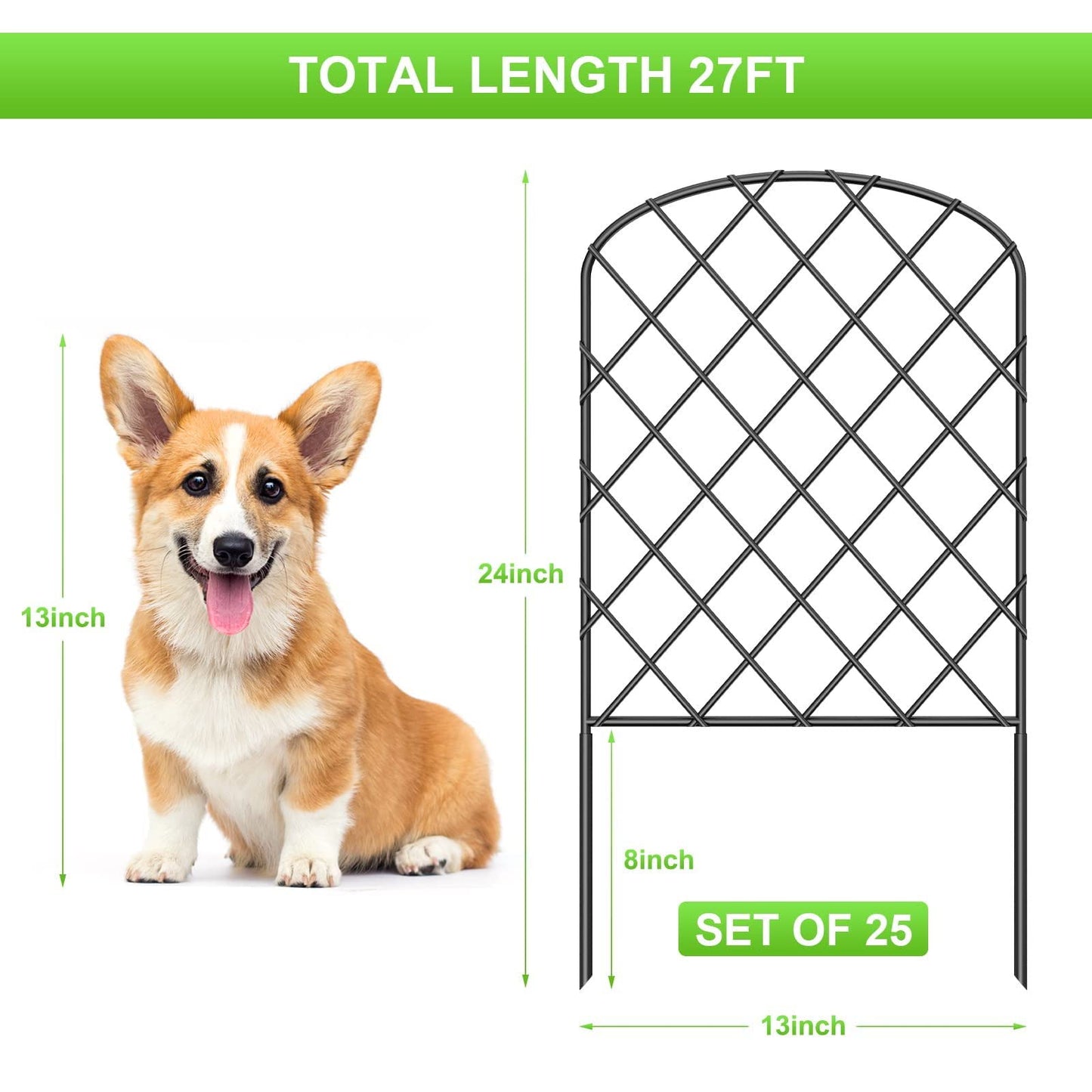 OUSHENG 25 Pack Decorative Garden Fence, Total 27ft(L) x 24in(H) Animal Barrier Border, Rustproof Metal Wire Section Edging Fencing Panel for Outdoor Patio Garden Yard, Arched