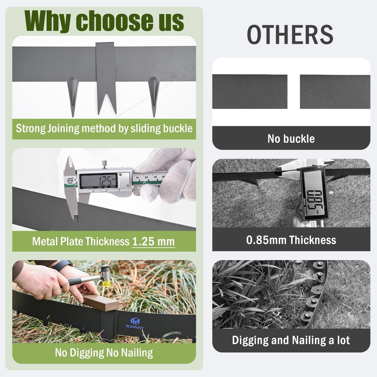 20ft. Metal Edging for Landscaping, Black Galvanized Steel Landscape Edging with 7 Stakes and a Pair of Gloves, Bendable Hammer-in Metal Lawn Edging for Fence, Flower Beds (6 Pack, 40" L x 8" H)