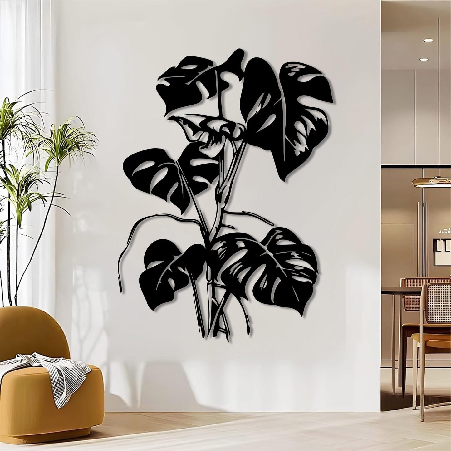 Monstera Leaf Metal Wall Art, Tropical Monstera Leaf Metal Wall Decor, Tropical Plant Line Art Wall Decor, Tropical Leaves Wall Sculpture, Nature Wall Hanging for Living Room (Silver, 41"x30"/105x77cm)