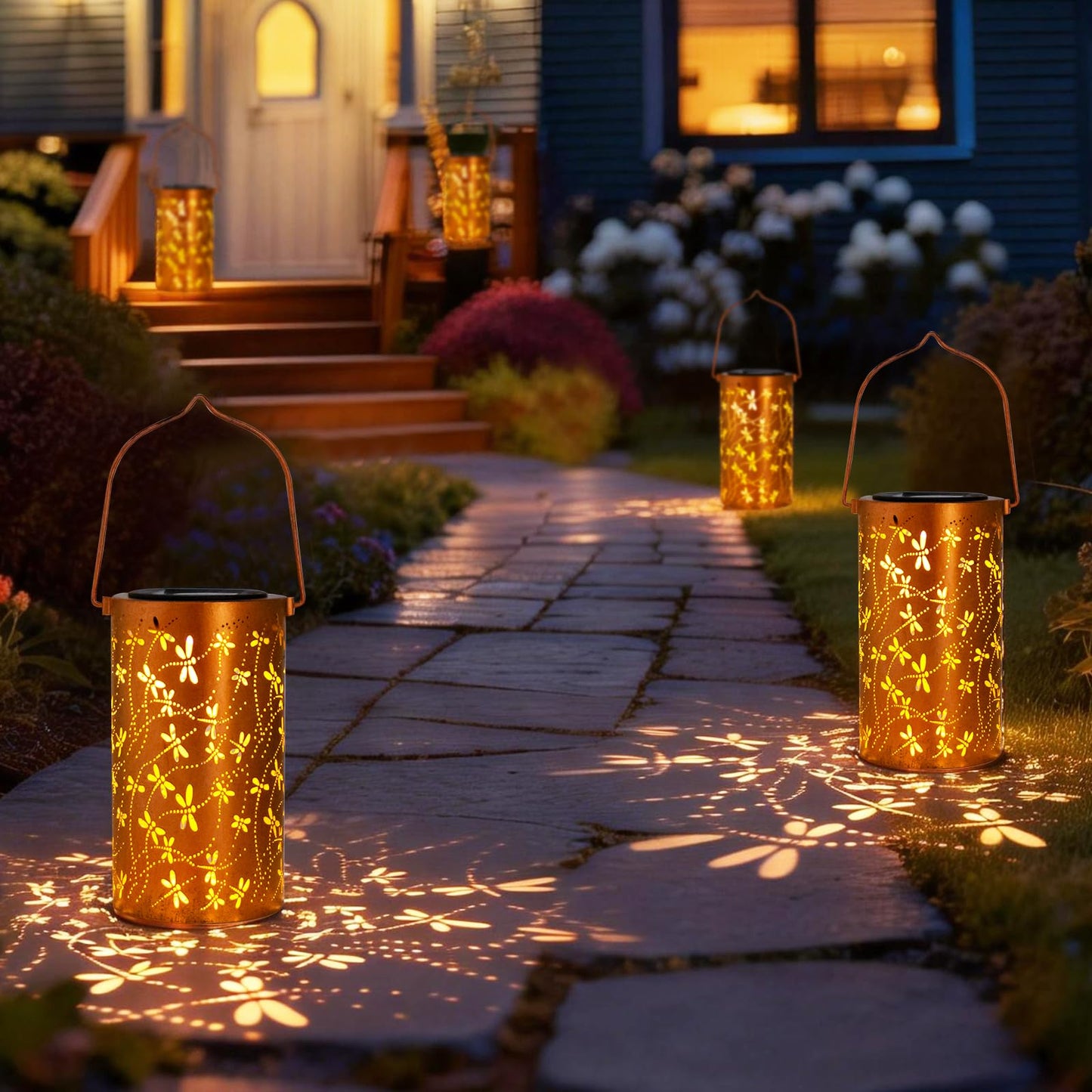 DIBIEECN Mothers Day Gifts for Mom, Birthday Gifts Grandma Ladies Solar Lanterns Outdoor Hanging Hollowed-Out Metal Waterproof LED Garden Decor Outside for Patio Yard Porch, Dragonfly, 1 Pack