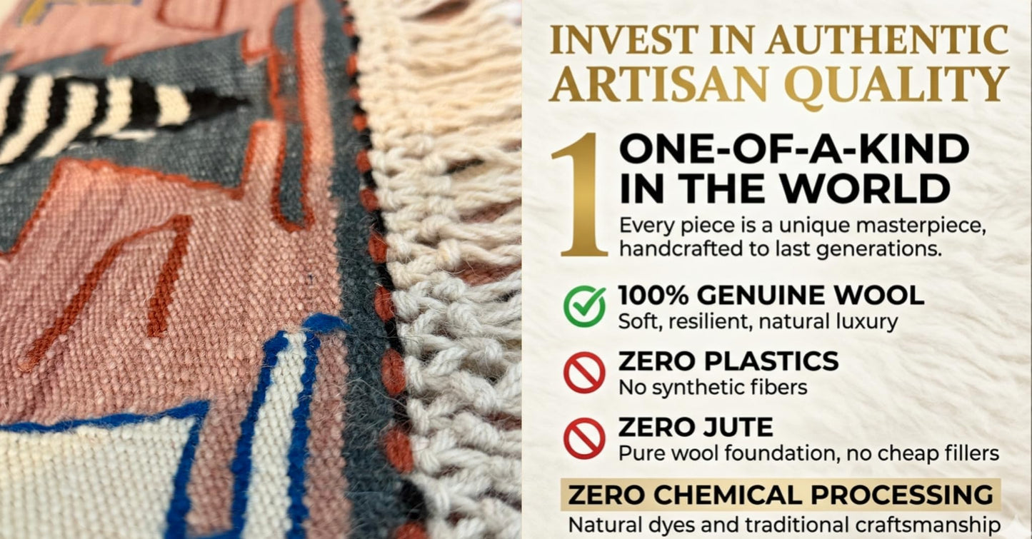Handmade Turkish Area Rug(YORUK Kilim) - 100% Wool - 2.5x4 ft (31x48 in) Small Area Rug - Muted Earthy Tones, Traditional Geometric Pattern, Boho Decor for Bedroom, Entryway, Office