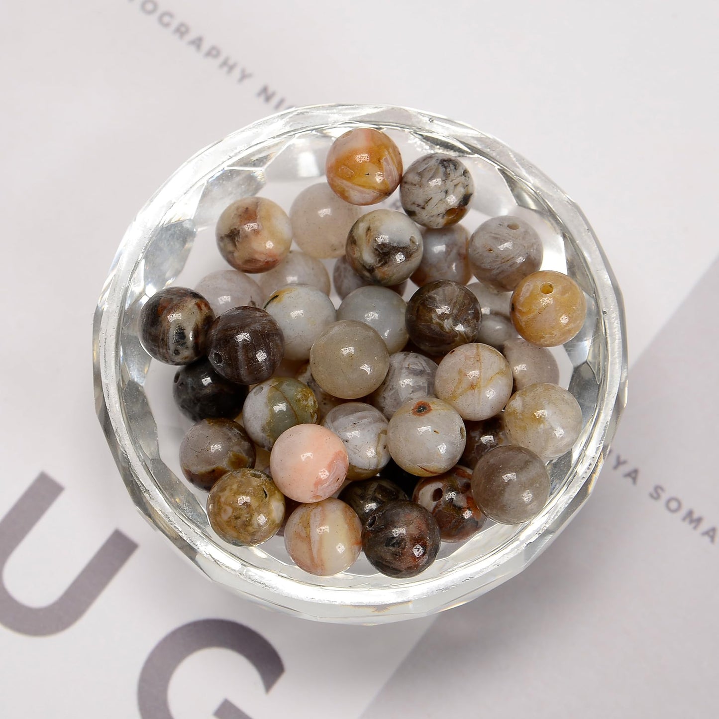 65Pcs 6mm Tree Agate Natural Round Loose Real Stone Beads Gemstone Genuine for DIY Hand Made Craft Jewelry Bracelet Earring Necklace String Making Energy Healing Power