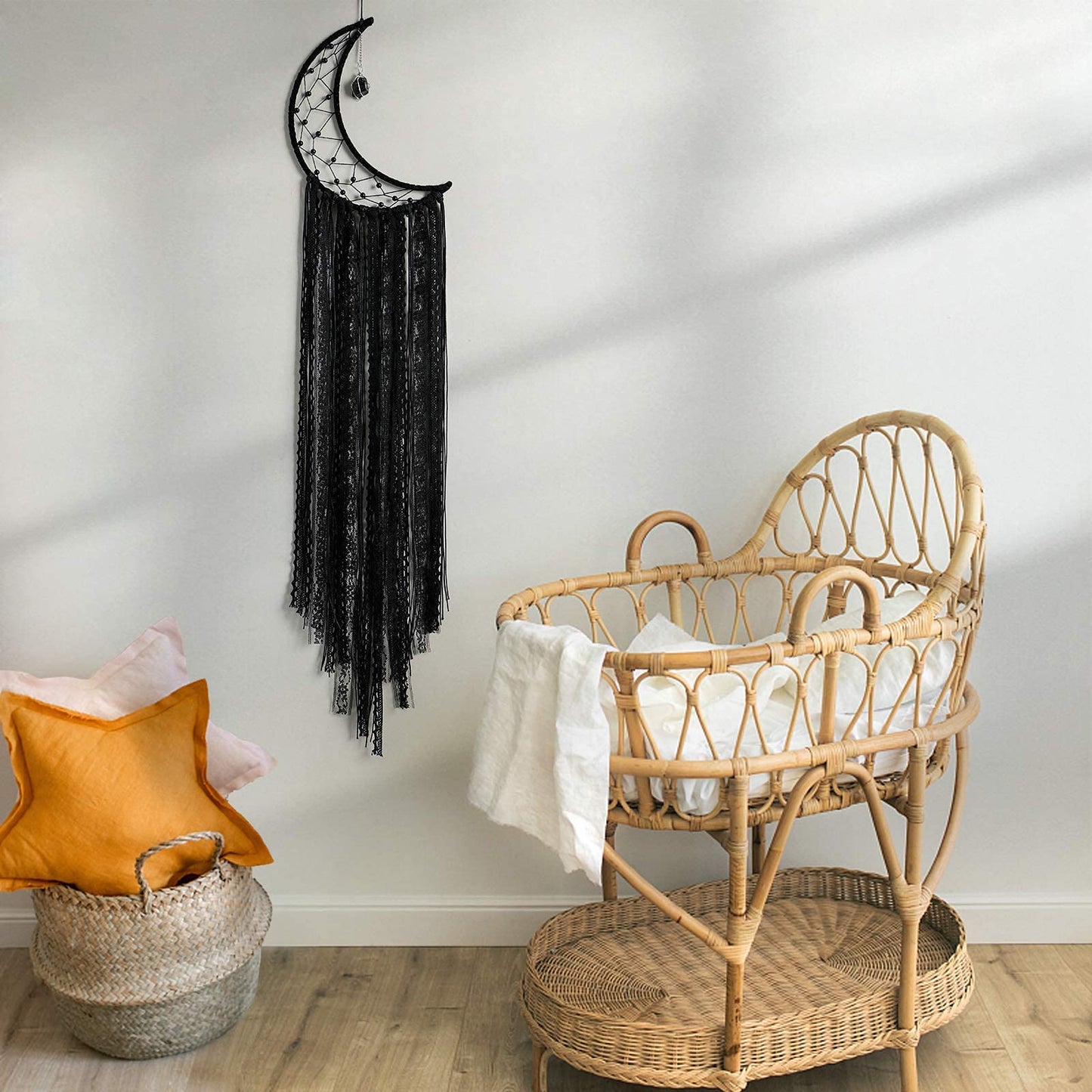 Dream Catcher Black Moon Dream Catchers with Crystal Stone, Handmade Gothic Wall Hanging, Witchy Woven Boho Decor for Bedroom Bohemian Home Decoration Ornament Craft Gift (Black)