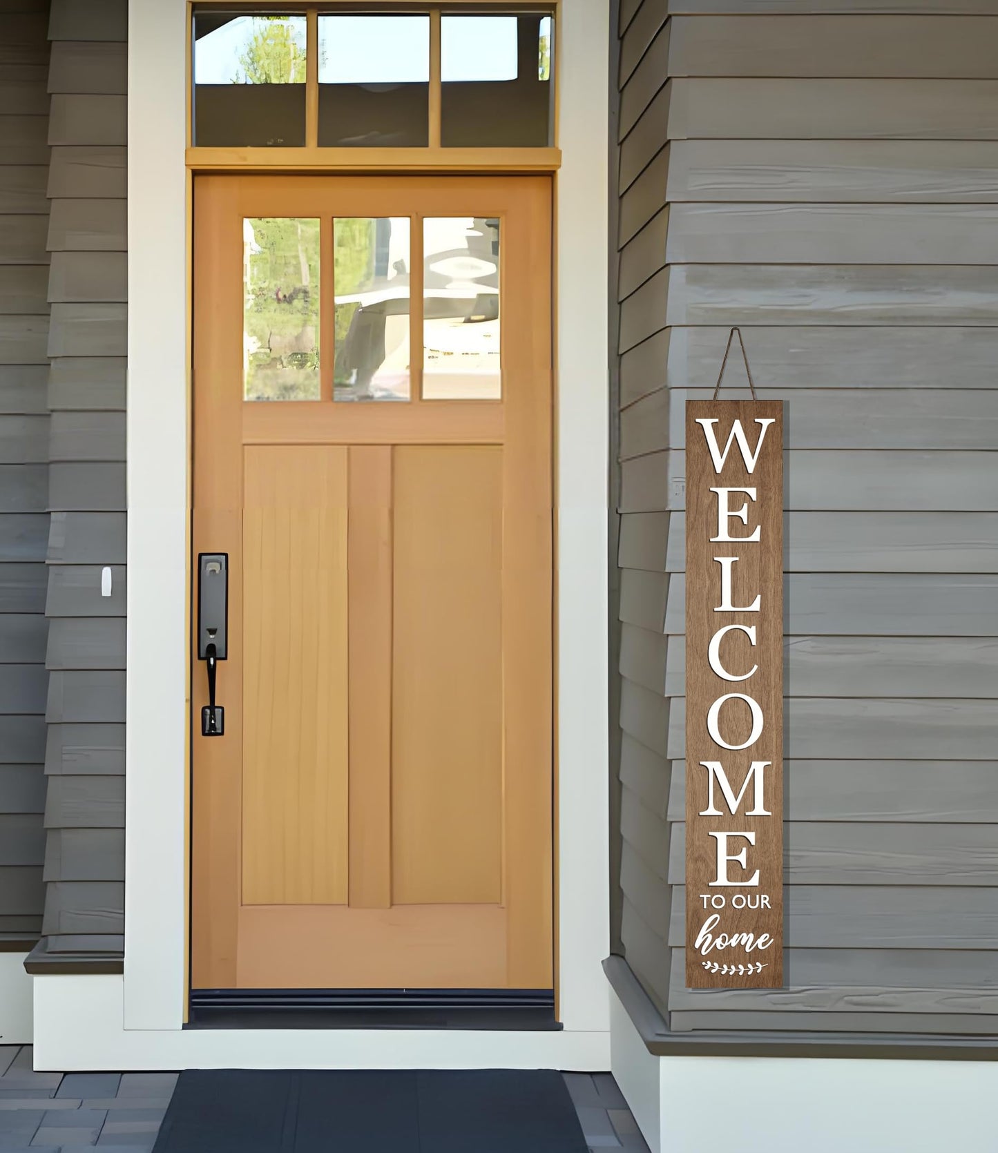 Vertical Wood Welcome Sign for Front Porch Vertical Decorative Sign Front Door Outdoor Indoor Welcome Sign 47.2x7.8 Inch Large Farmhouse Style(Brown)