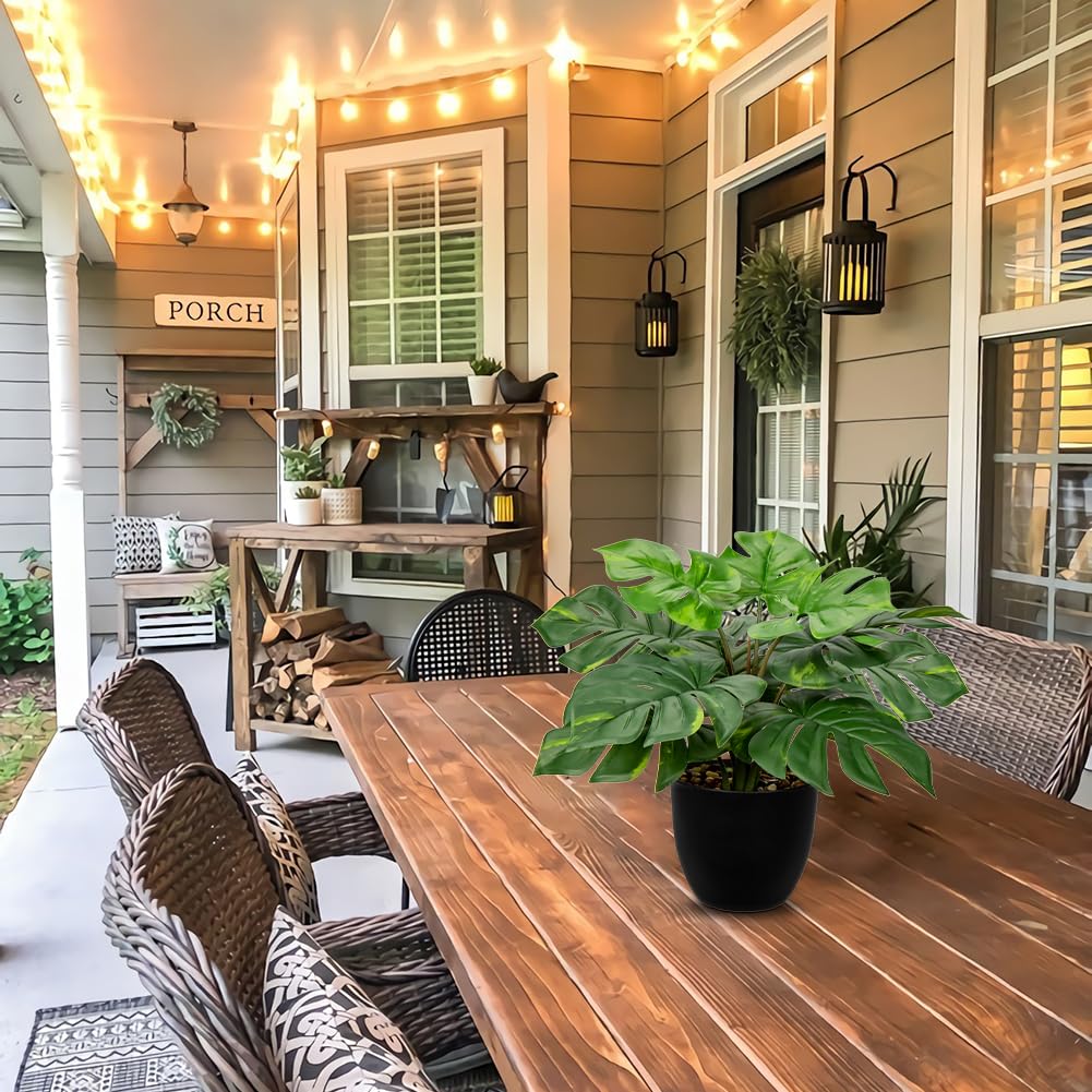 Hollyone Artificial Monstera Plant Faux Monstera Plant Potted Fake Tropical Plants in Black Pot for Indoor Outdoor Home Desk Office Garden Farmhouse Decoration