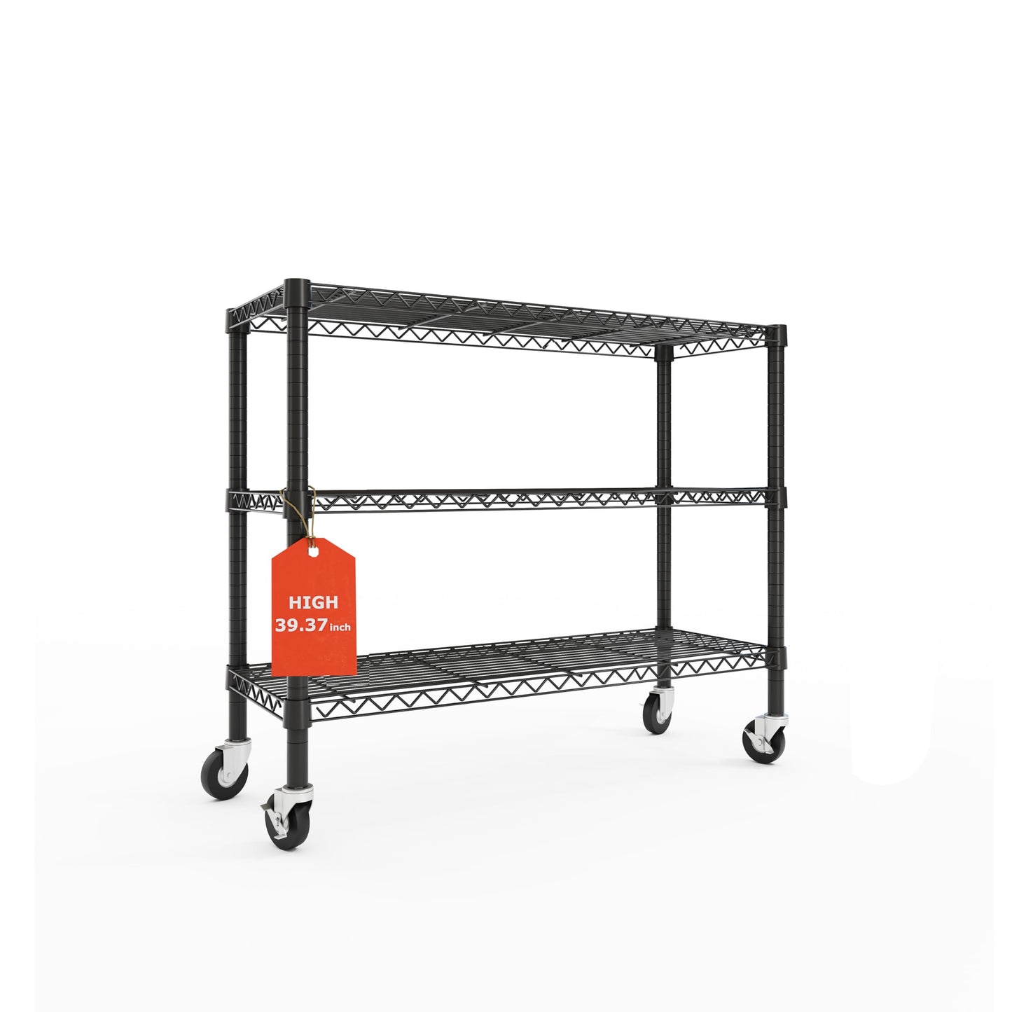 Orchidleaf 3 Tier Wire Shelving Unit with Wheels, Heavy Duty Metal Storage Rack 39.37”H, Adjustable Rolling Shelves with Lockable Casters, Garage Kitchen Pantry Organizer, 350 LBS per Shelf