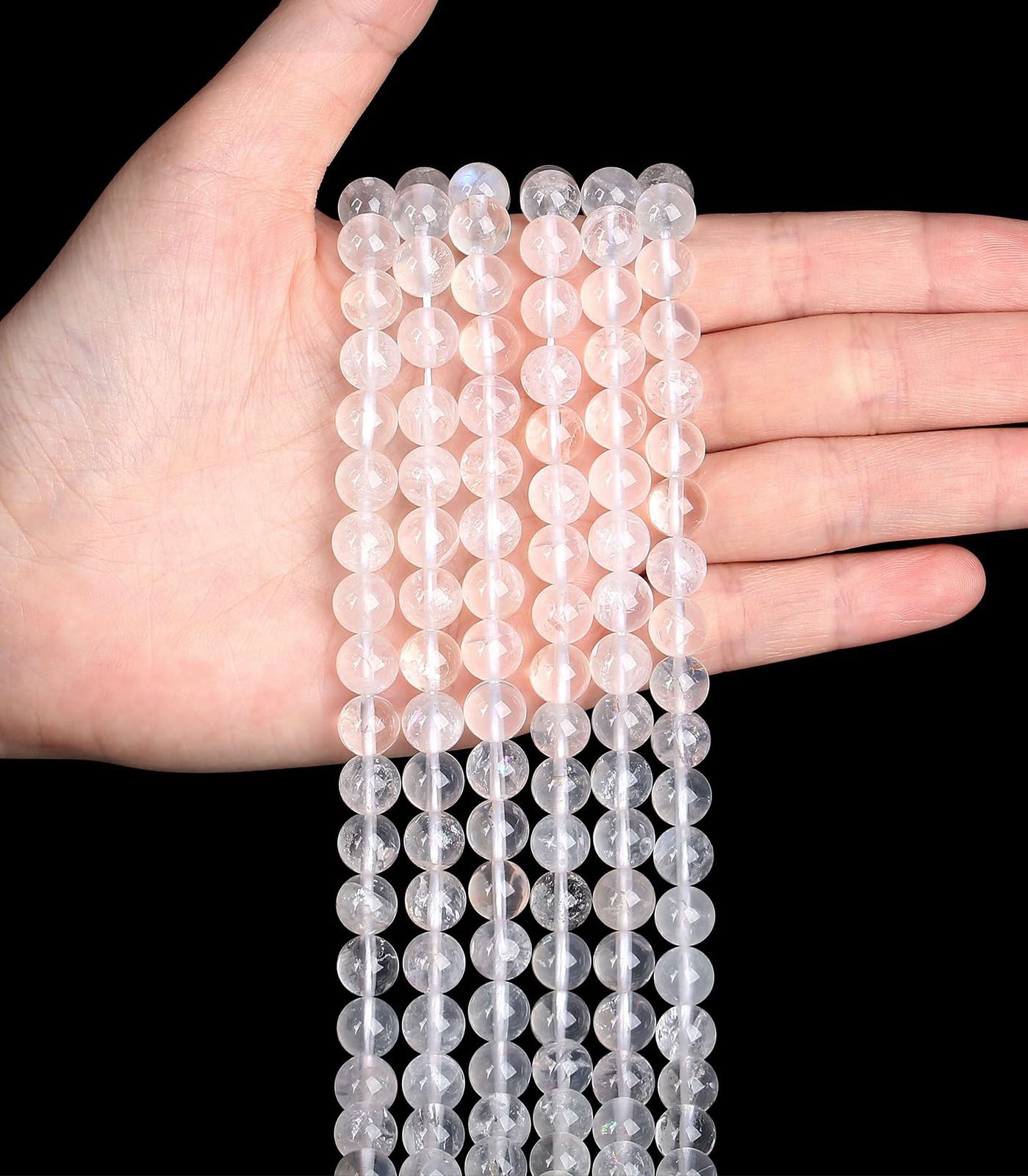 LAIDANLA Clear Quartz 8mm Natural Stone Beads Round Loose Gemstone Stone Beads for DIY Bracelet Necklace Earrings Jewelry Making Polishing Genuine Real Beading Crystal 96PCS 2 Strand 32"