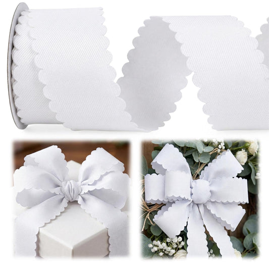 Vickasi Holiday Bow Ribbons for Holiday Birthday Accessory Decor, Spring White Floral Edge Ribbons for Bow Making, Wedding Birthday Ribbon Bows Accessories