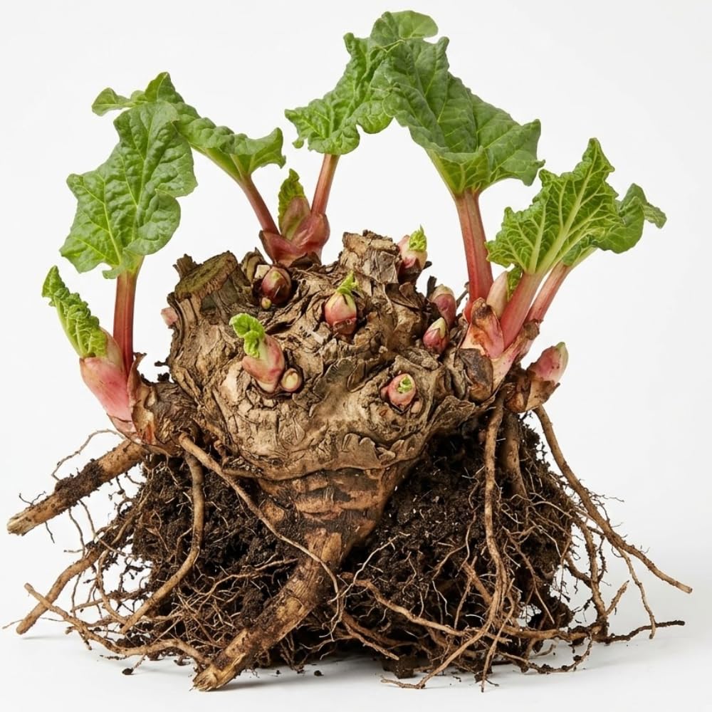 Large Rhubarb Plant Crown Division for Planting, Victoria Rhubarb Plant, Medium 4-6 Inch Root Starters, Low Maintenance Perennial for Landscapes and Pots