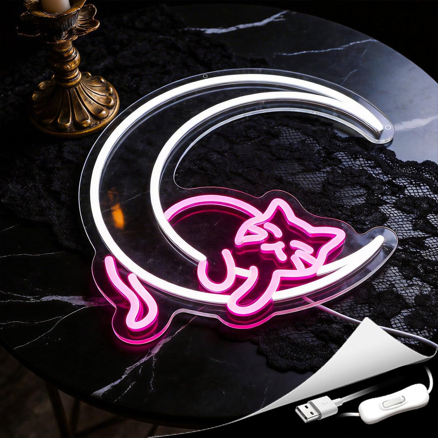 Moon Cat Neon Sign Girl Room Decor Led Neon Lights Signs for Wall Decor USB Powered Led for Room Decoration