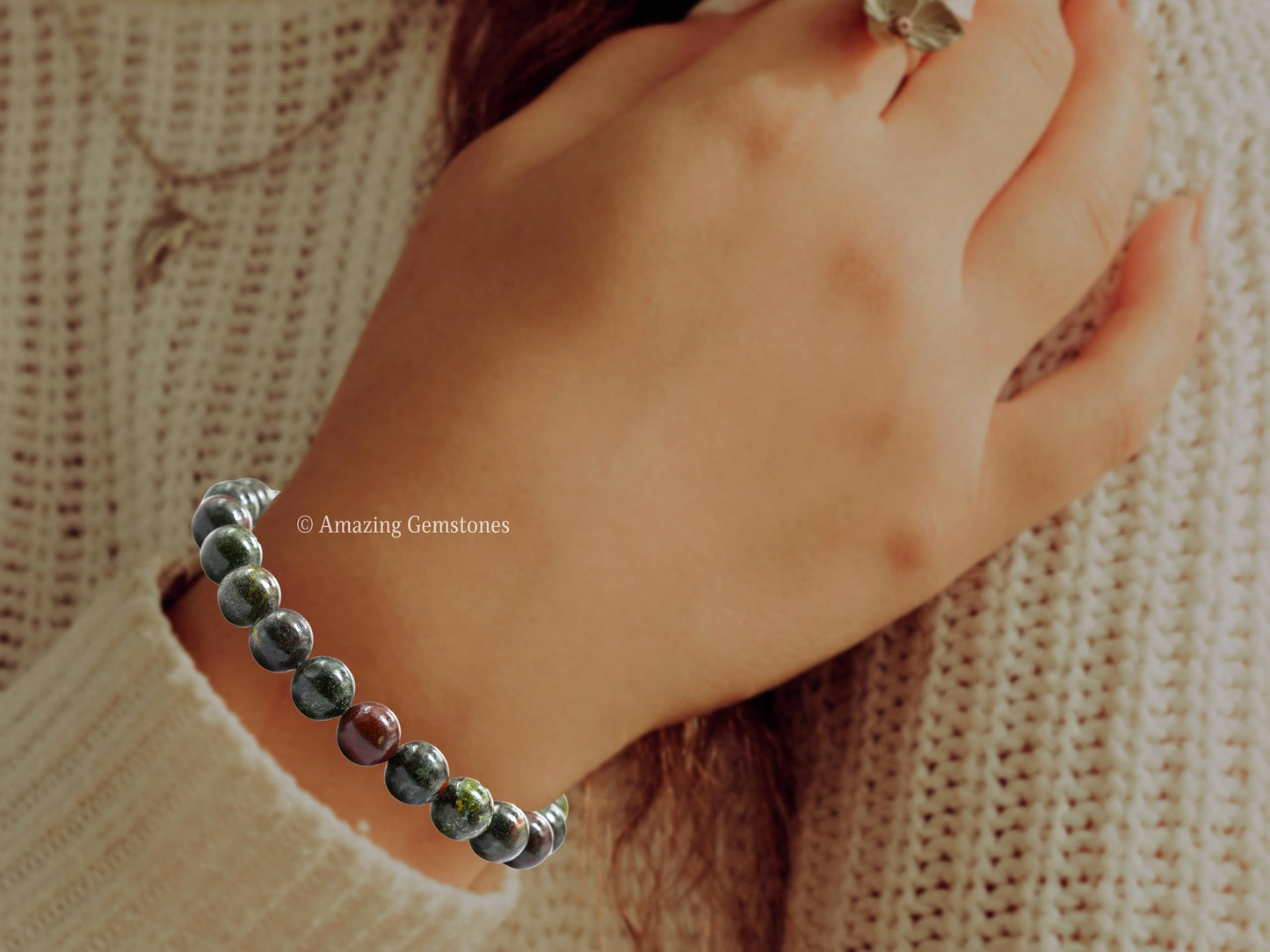 Amazing Gemstone Crystal Bracelet for Women Men's Gifts - Protection Healing Crystal Bracelet - 8mm Gemstone Beaded Stretchable Bracelet Pulseras Para Hombres Mujer Stocking Stuffers Mothers Day Gift (Dragon Bloodstone)