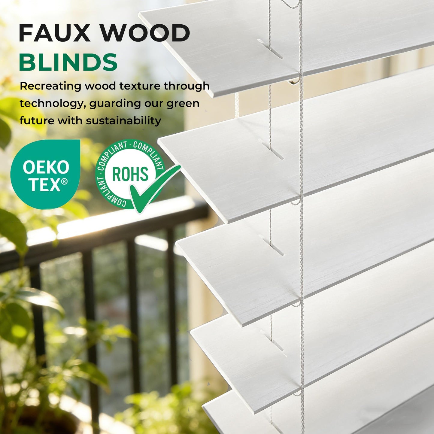 Allesin zen Cordless Faux Wood Blinds with Classic Valance, 2" Blinds for Indoor Windows-22 W x 48" H-White, Smooth Lift Operation, Horizontal Window Blinds for Home and Office