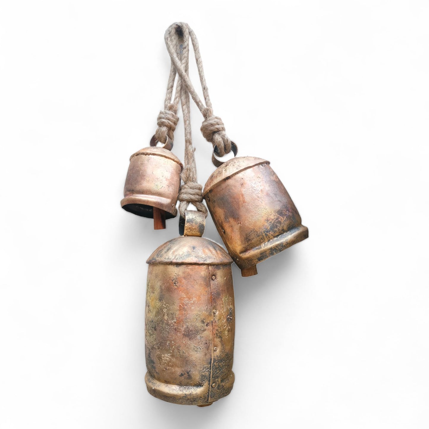 Siddhivinayak Overseas Set of 3 Metal Christmas Bells for Decoration Rustic Brass Gold Large Bell Cow Hanging