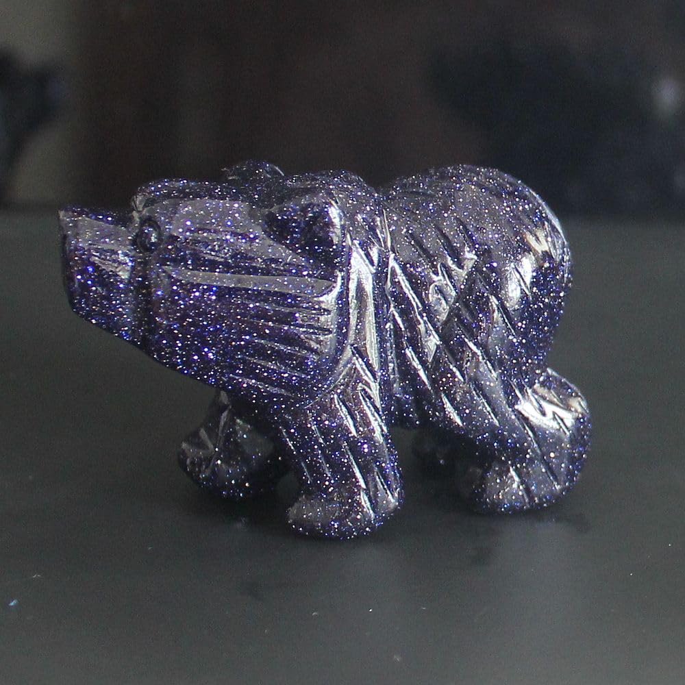 HLbshi Hand Carved Gemstone Crystal Bear Figurine Animal Statue Carving Office Home Decor Collections 2'' (Blue Goldstone)