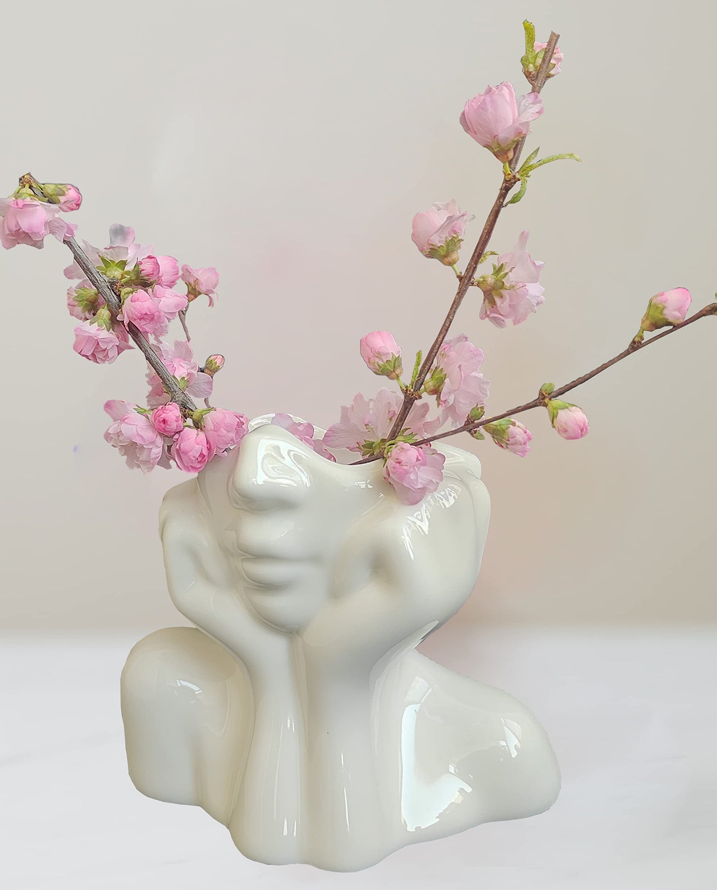 Face Vase Unique Ceramic Vase for Room,Office,Home Decor,White,A
