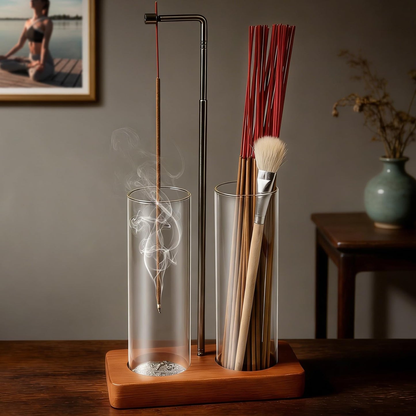 2 in 1 Incense Holder Modern Design– Adjustable Height (8.7"-13.4") with Secure Connection and, Vertical Incense Burner for Sticks & Cones, Glass Ash Catcher for Yoga Meditation Home Office Decor
