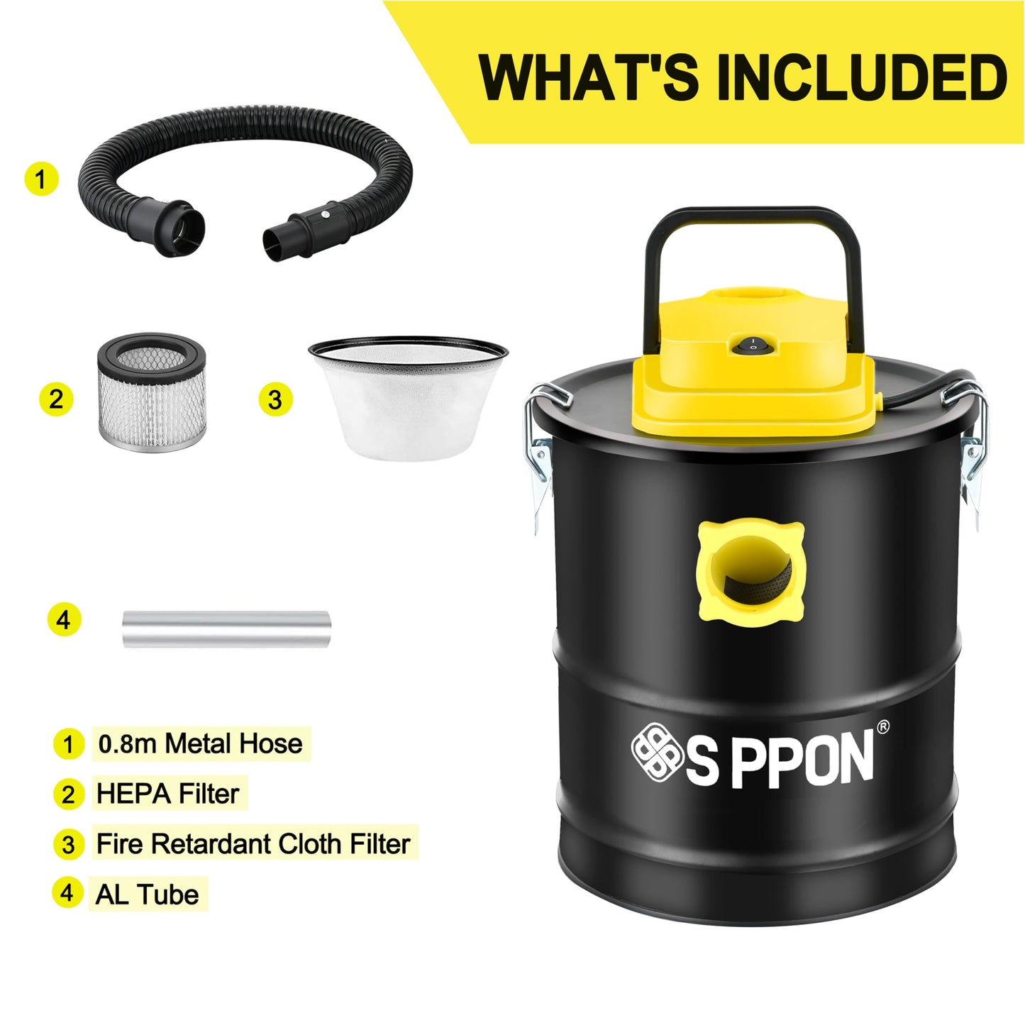 SIPPON Ash Vacuum Cleaner, Pellet Stove Vacuum Cleaner with Wheeled Base & Blower Function, 800W Powerful Suction 2.6 Gallon All-in-One Ash Vacuum for Fireplaces, Pellet Stoves