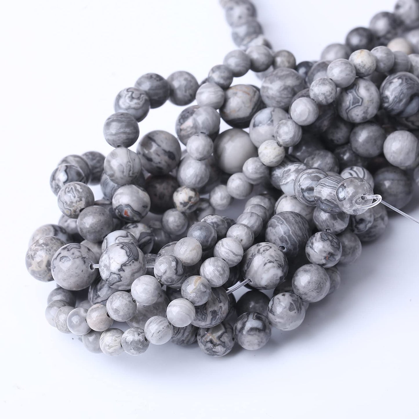 60PCS 6MM Natural Grey map Beads Round Loose Stone Beads for Jewelry Making DIY Energy Stone Healing Power Bracelet 15"