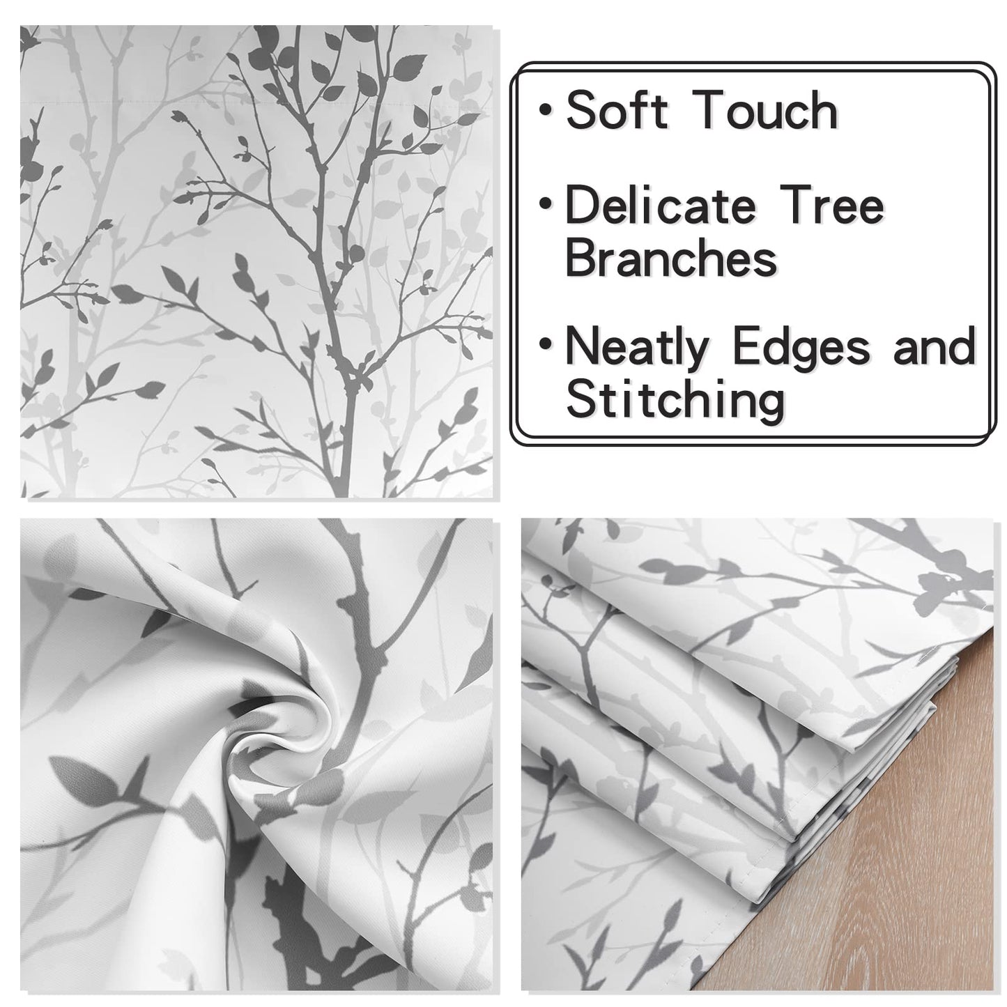 Luvyohmee Tree Branch Printed Curtain Valance, 18 inches Long Window Treatment Valance, Grey Window Valances for Kitchen, Bathroom, Dining Room, Living Room, Bedroom and Kid’s Room,1 Panel