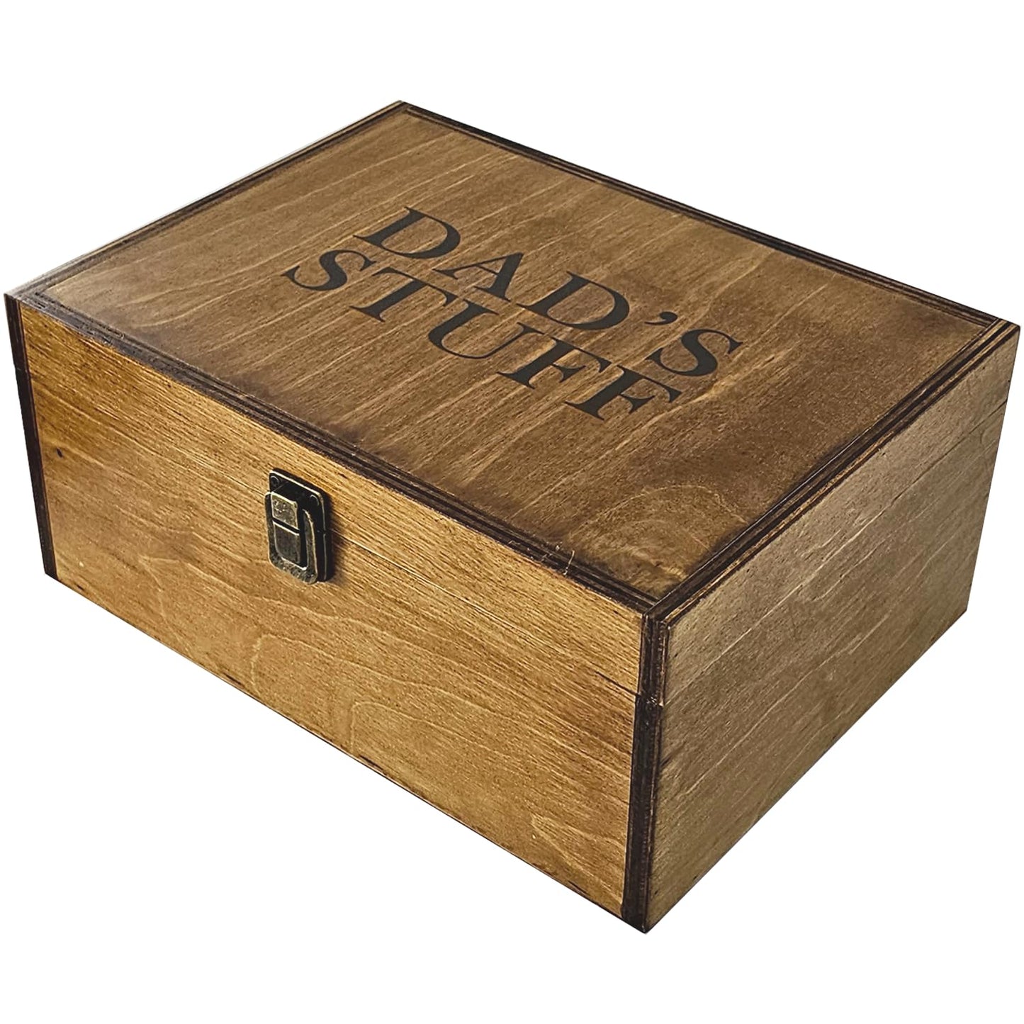 BeeGreeny Dad Gifts, Wooden Dad's Stuff Storage Box, Large Rustic Wooden Keepsake Box 11.6" x 8.7" x 5", Engraved Memory Wood Box, Birthday, Father's Day Gift for Dad, Father, Daddy