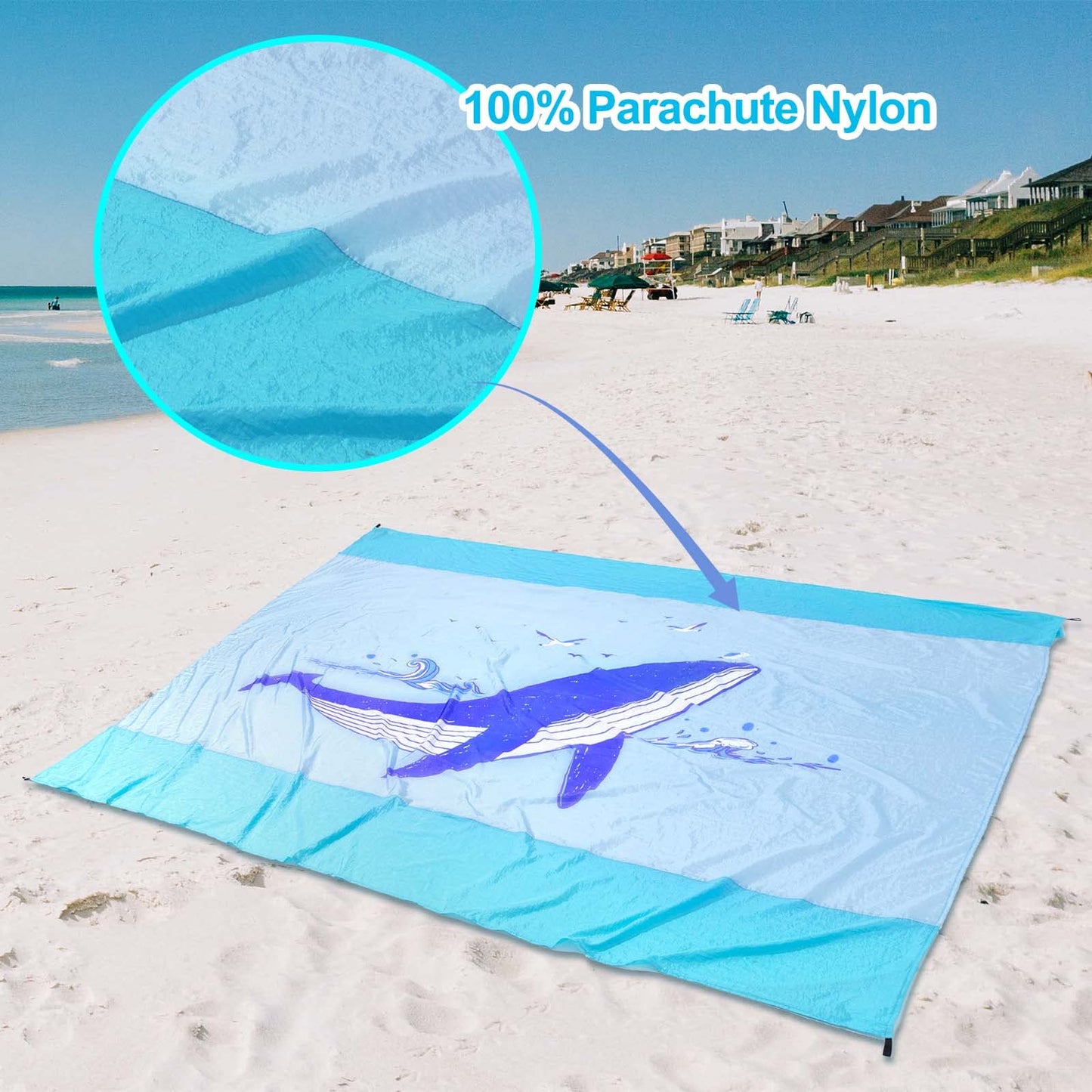 Extra Large Sandproof Beach Blanket 81" x 106", Waterproof Nylon Beach Mat, Lightweight Foldable Picnic Blanket with Corner Pockets & Stakes, Quick Dry Outdoor Blanket for Beach, Camping, Travel