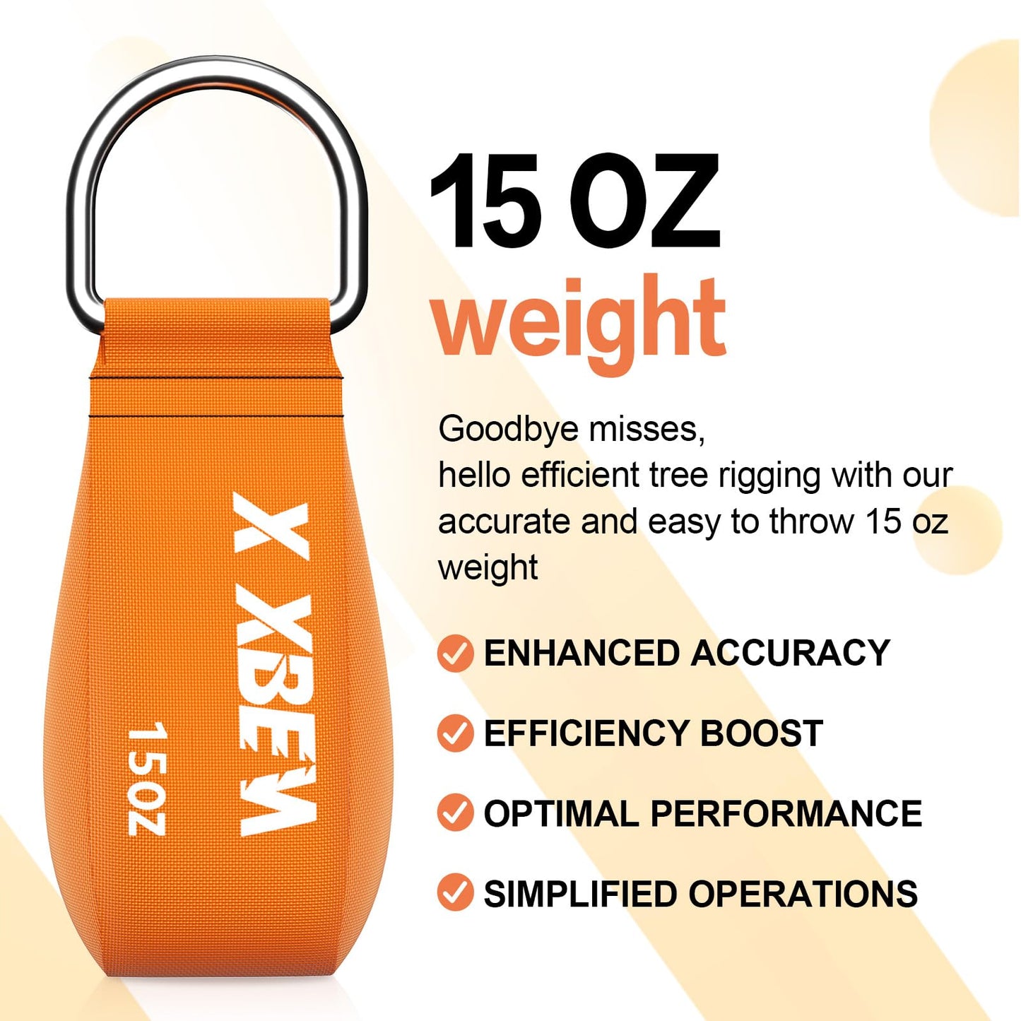 XBEN Arborist Throw Line Kit with 15oz Throw Weight, 150ft 3/19" Slick Rope & Reflective Storage Bag, Polyester Coated for Tree Trimming, Camping, Forestry Gear (4"x6" Orange Bag)