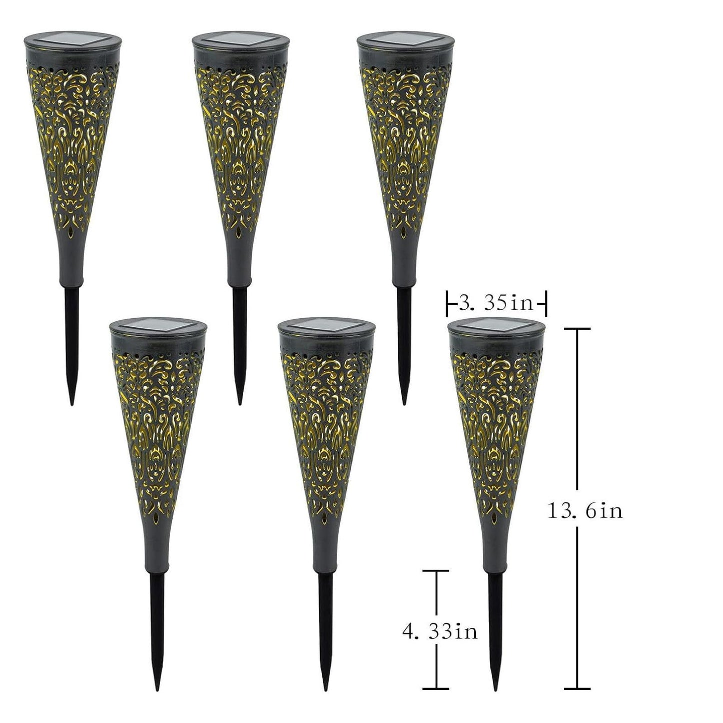 gardencave 6 Pack Solar Lights Outdoor Garden Decorative Mandala Solar Garden Lights with Warm Light Waterproof Solar Pathway Landscape Lights for Path Patio Backyard Walkway Yard Lawn Decor (Black)