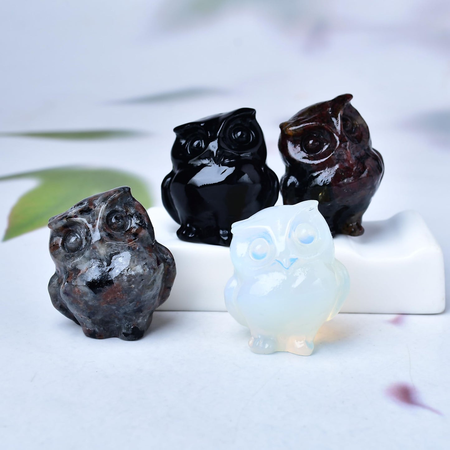 WUYOUSHI Opal Owl Decor Healing Crystal Statue Polished Gemstone Spiritual Decor for Home & Office Desk Energy Stone Gift for Women, Men (Meditation, Reiki)