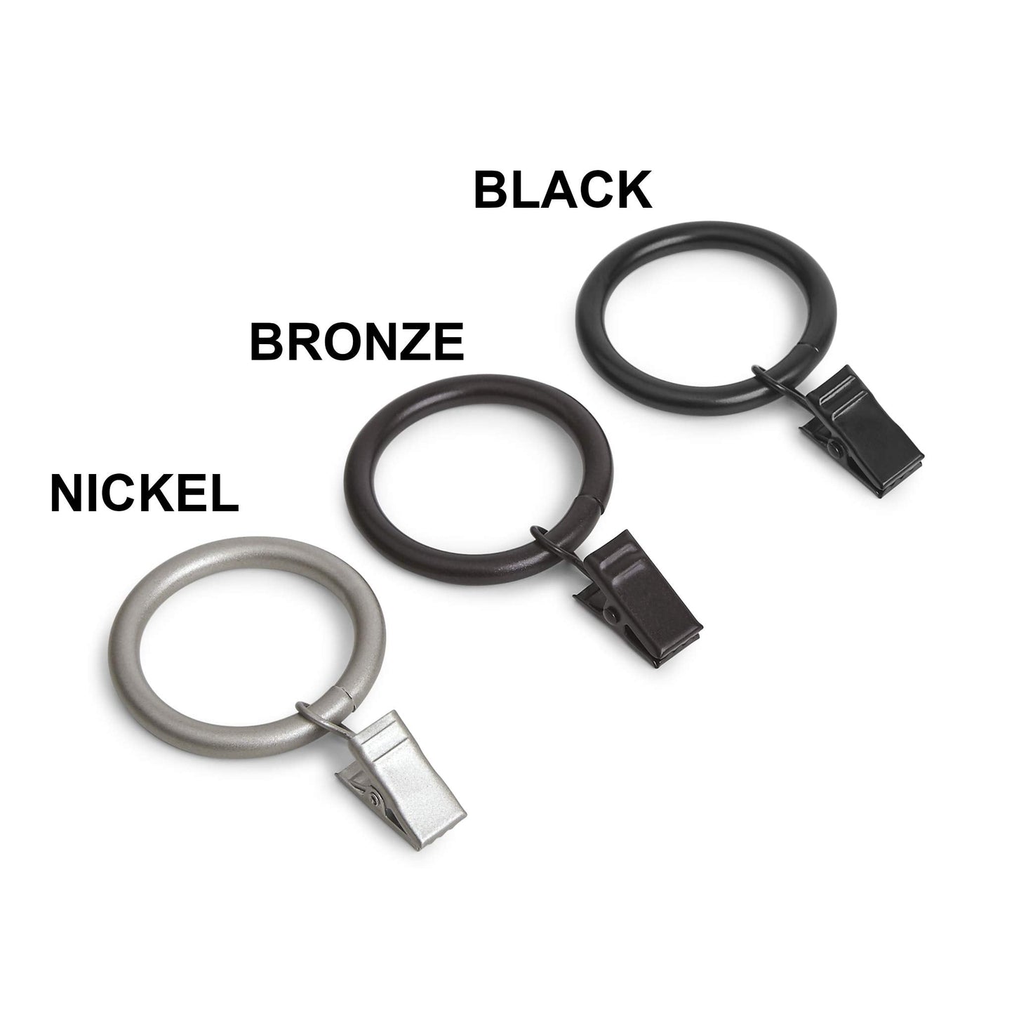 Amazon Basics Curtain Rings with Clips for Hanging Drapes, Drapery Rings for 1" Rod, Set of 7, Black