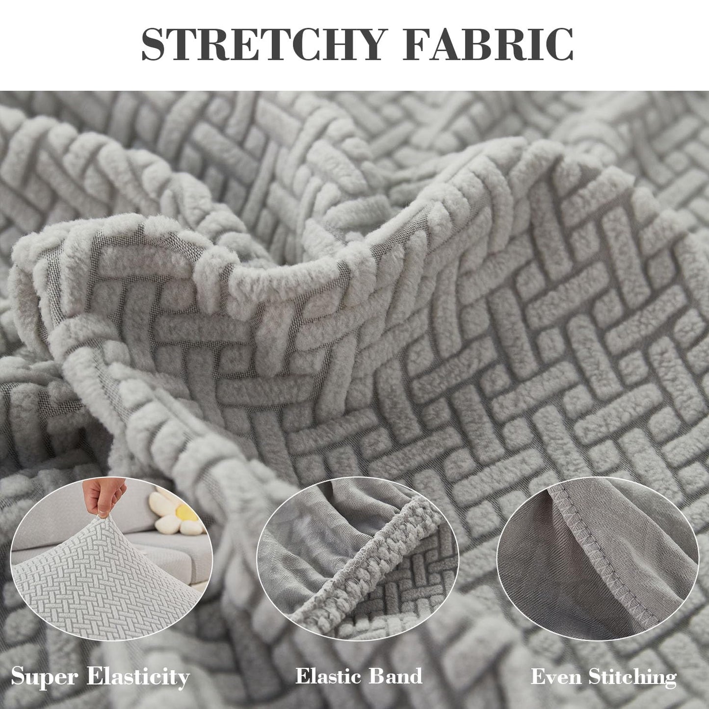 Disayu Sofa Covers Couch Covers for Sofa Pet Friendly Couch Cushion Covers Universal Sofa Covers Washable Stretch Slipcovers for Sectional Sofa (Texture Light Gray,Large Single Seat Cover)