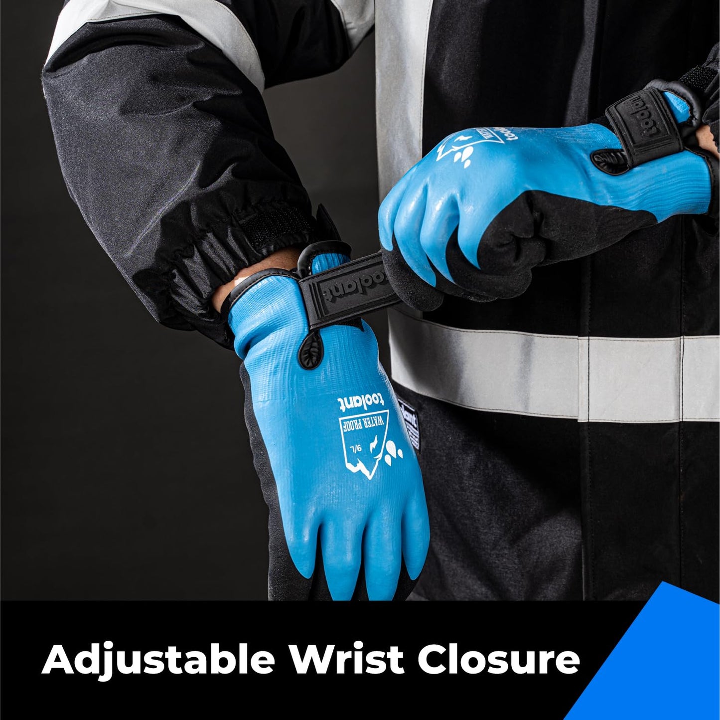 toolant 100% Waterproof Gloves for Men and Women, Winter Work Gloves for Cold Weather, Touchsreen, Thermal Gloves for Fishing, Gardening and Working in Freezer, With Grip, Blue, XX-Large