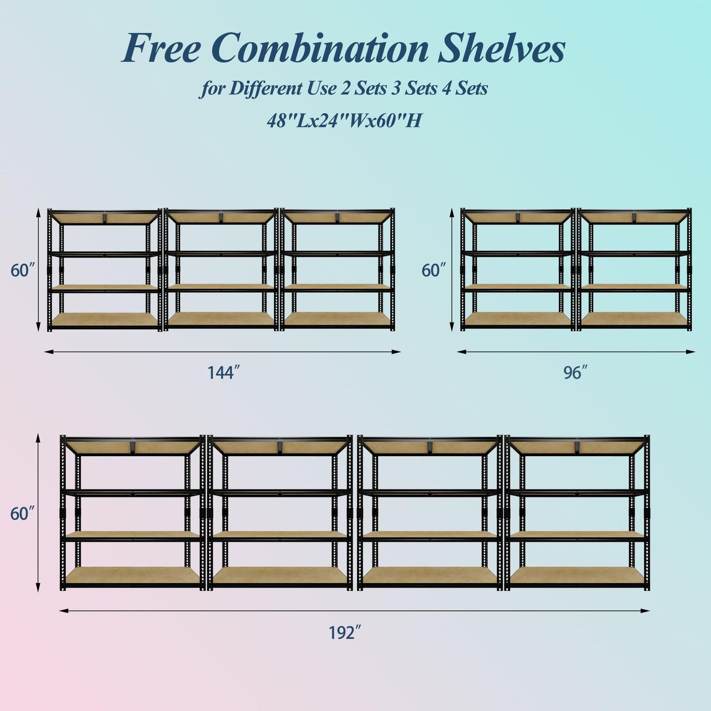 ExploreHorizon Heavy Duty Garage Storage Shelves, 2400 Lbs Capacity, 4-Tier Adjustable Storage Shelving Unit, 48" L x 24" W x 60" H Metal Shelving Racks for Kitchen Pantry Basement Bathroom Laundry